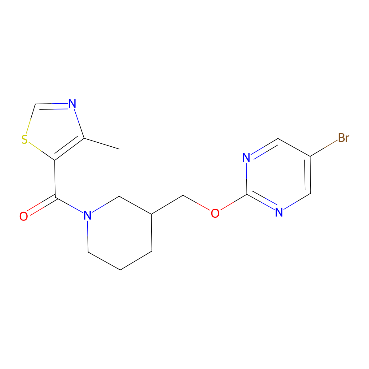 5-Bromo-2-{[1-(4-methyl-1,3-thiazole-5-carbonyl)piperidin-3-yl]methoxy}pyrimidine molecular structure, CAS 2379953-65-6