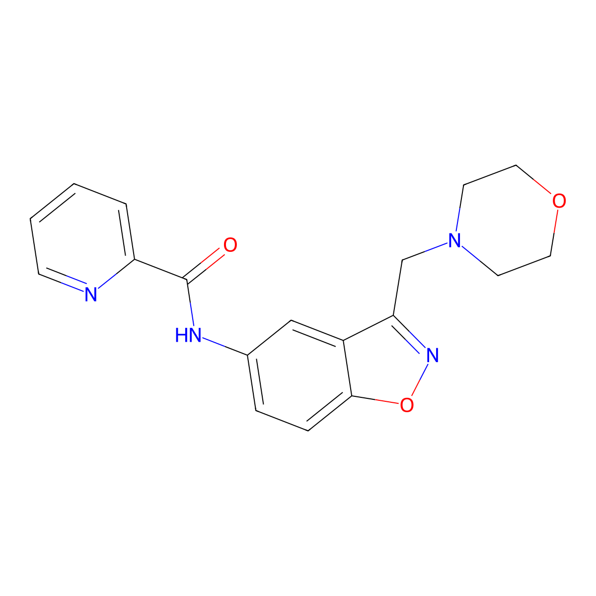 N-{3-[(morpholin-4-yl)methyl]-1,2-benzoxazol-5-yl}pyridine-2-carboxamide molecular structure, CAS 2379953-69-0