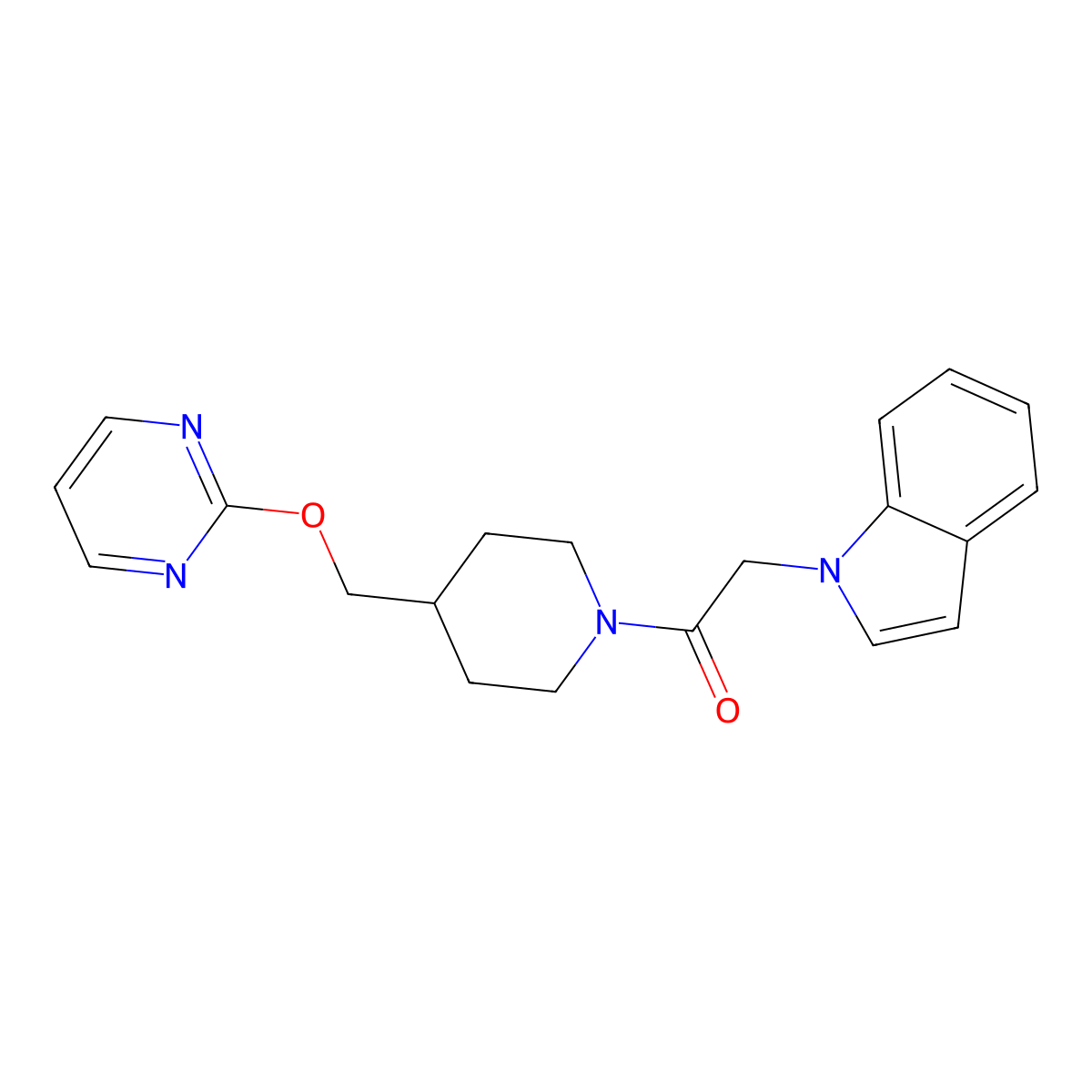 2-(1H-indol-1-yl)-1-{4-[(pyrimidin-2-yloxy)methyl]piperidin-1-yl}ethan-1-one molecular structure, CAS 2379953-83-8