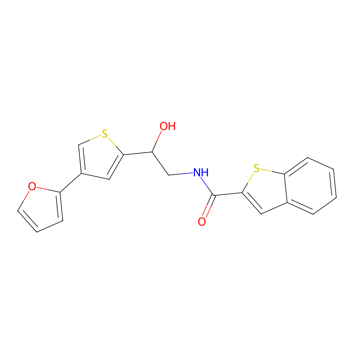 N-{2-[4-(furan-2-yl)thiophen-2-yl]-2-hydroxyethyl}-1-benzothiophene-2-carboxamide molecular structure, CAS 2379953-89-4