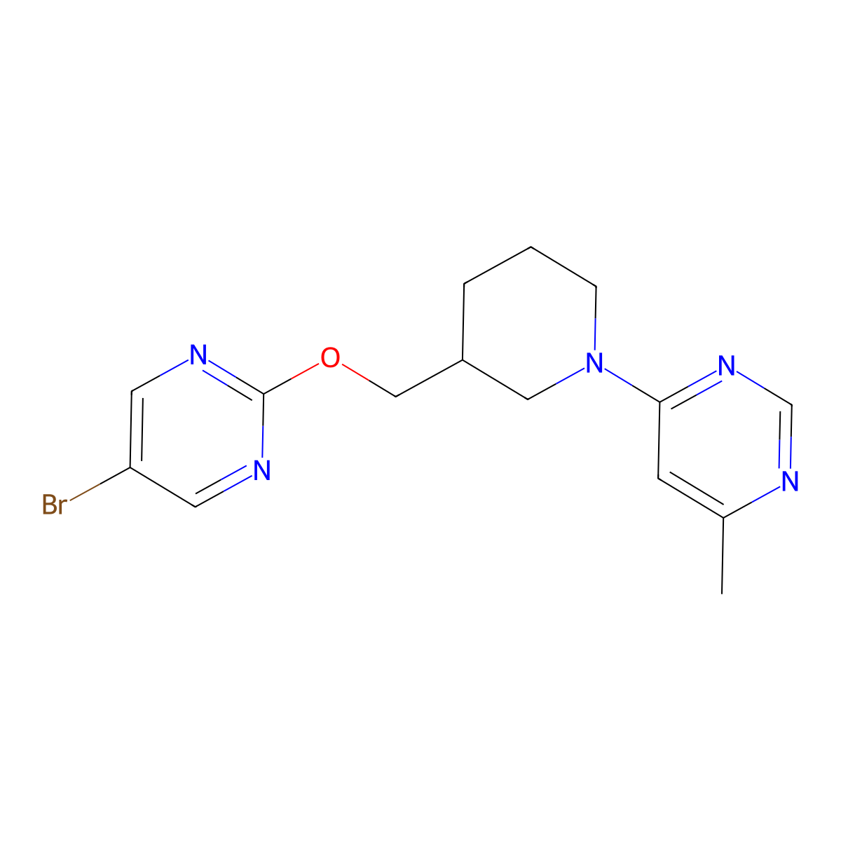 4-(3-{[(5-Bromopyrimidin-2-yl)oxy]methyl}piperidin-1-yl)-6-methylpyrimidine molecular structure, CAS 2379970-32-6