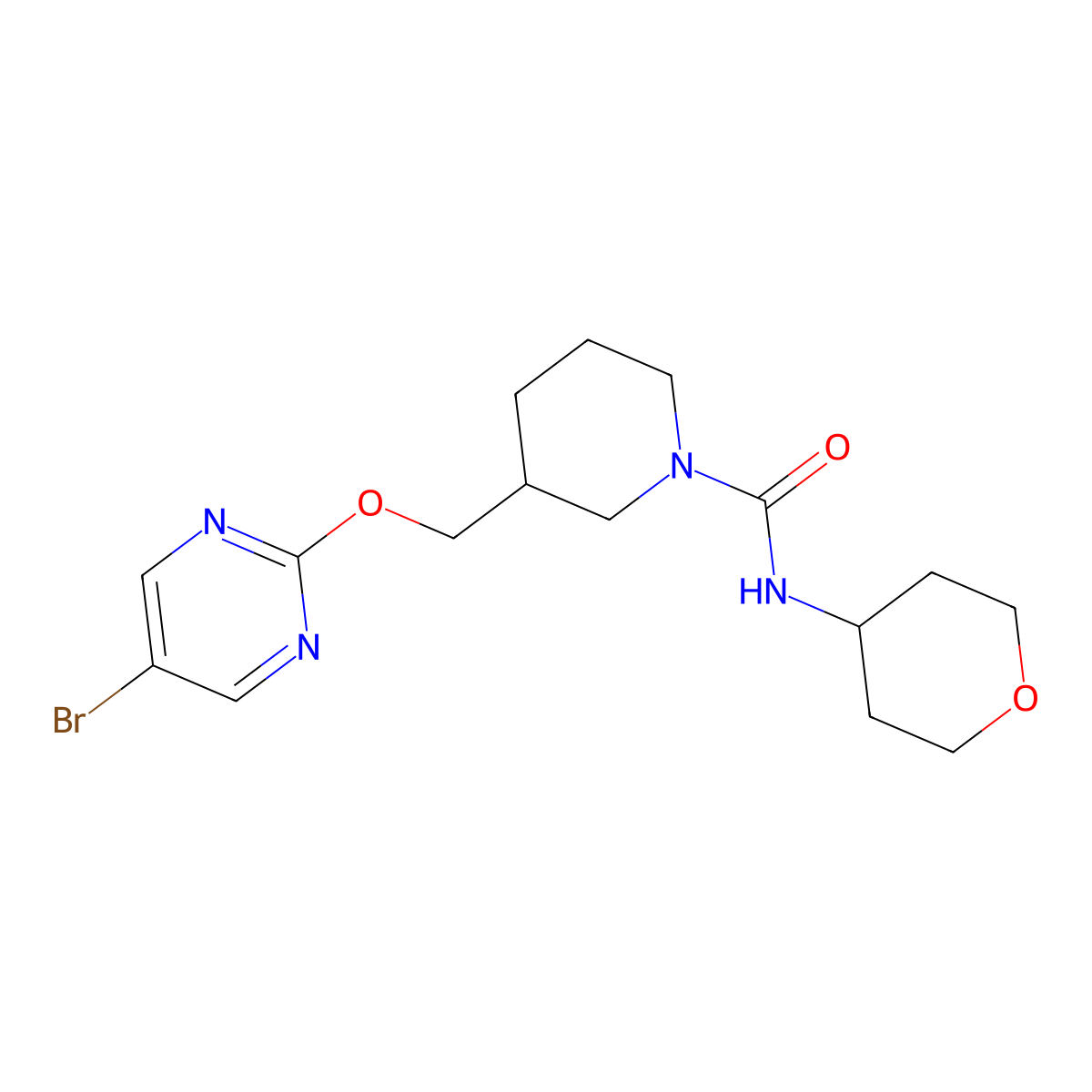 3-{[(5-bromopyrimidin-2-yl)oxy]methyl}-N-(oxan-4-yl)piperidine-1-carboxamide molecular structure, CAS 2379970-36-0
