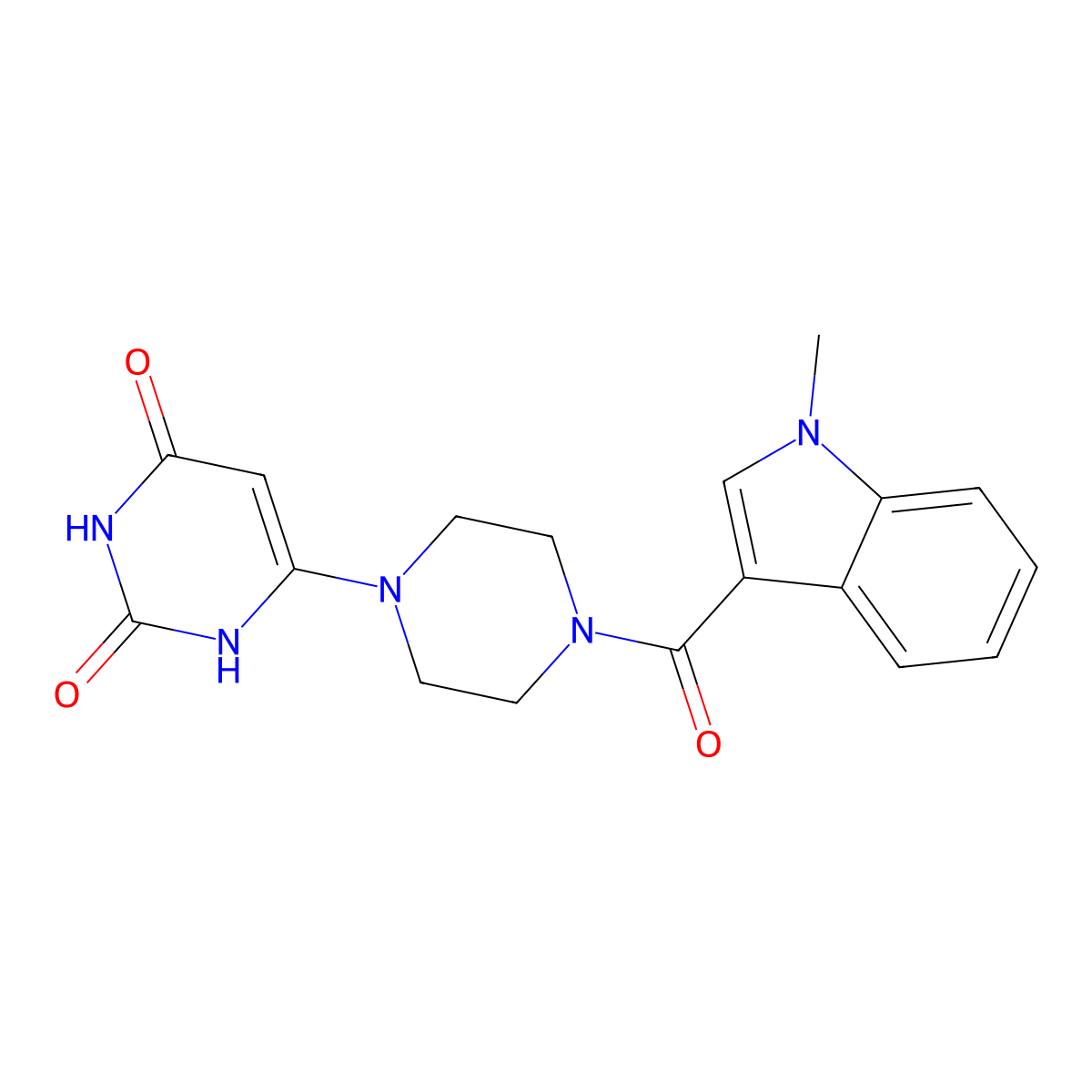 6-[4-(1-methyl-1H-indole-3-carbonyl)piperazin-1-yl]-1,2,3,4-tetrahydropyrimidine-2,4-dione molecular structure, CAS 2379970-43-9