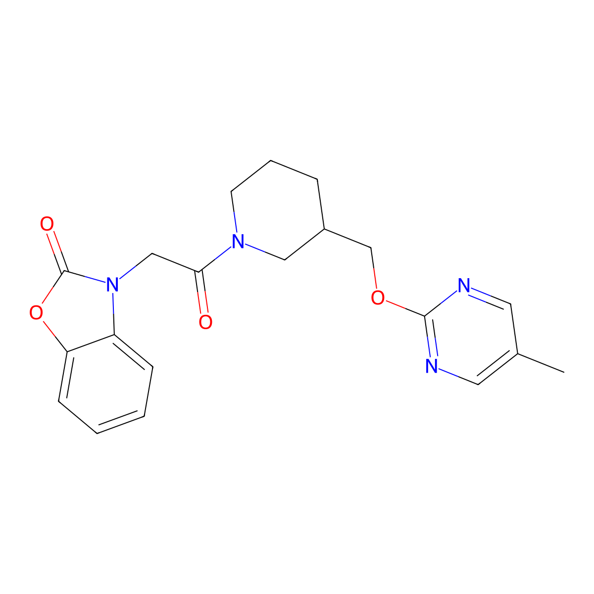 3-[2-(3-{[(5-Methylpyrimidin-2-yl)oxy]methyl}piperidin-1-yl)-2-oxoethyl]-2,3-dihydro-1,3-benzoxazol-2-one molecular structure, CAS 2379970-49-5