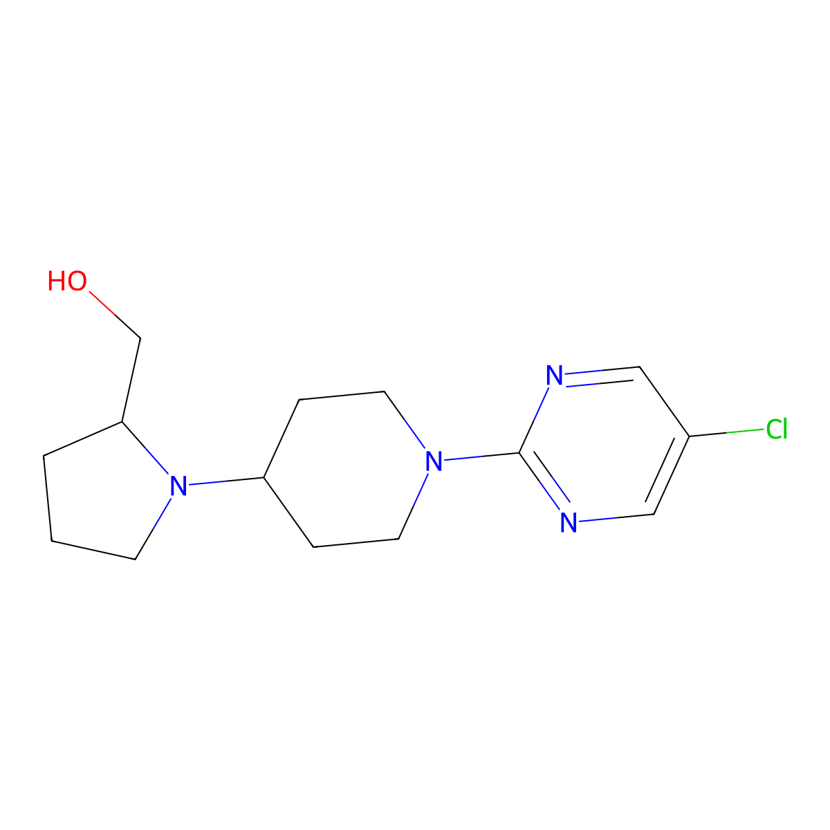 {1-[1-(5-Chloropyrimidin-2-yl)piperidin-4-yl]pyrrolidin-2-yl}methanol molecular structure, CAS 2379970-50-8