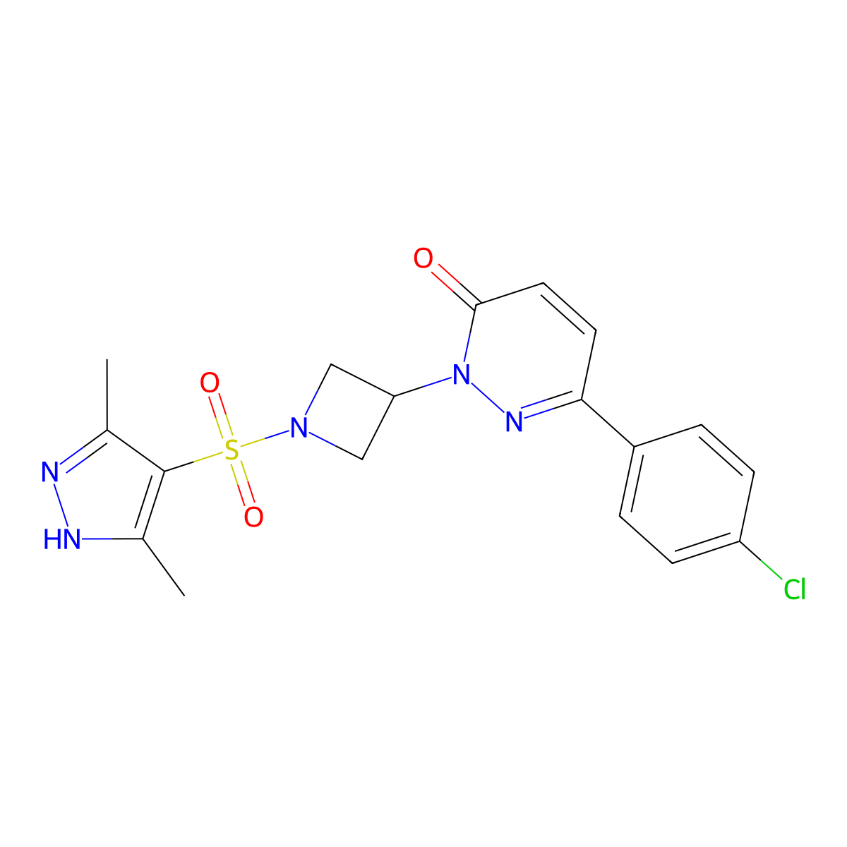 6-(4-chlorophenyl)-2-{1-[(3,5-dimethyl-1H-pyrazol-4-yl)sulfonyl]azetidin-3-yl}-2,3-dihydropyridazin-3-one molecular structure, CAS 2379970-52-0