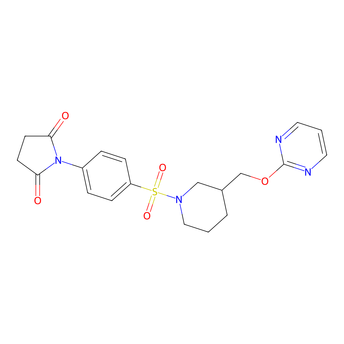 1-[4-({3-[(Pyrimidin-2-yloxy)methyl]piperidin-1-yl}sulfonyl)phenyl]pyrrolidine-2,5-dione molecular structure, CAS 2379970-54-2