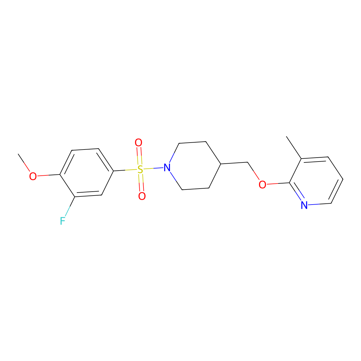 2-{[1-(3-Fluoro-4-methoxybenzenesulfonyl)piperidin-4-yl]methoxy}-3-methylpyridine molecular structure, CAS 2379970-59-7