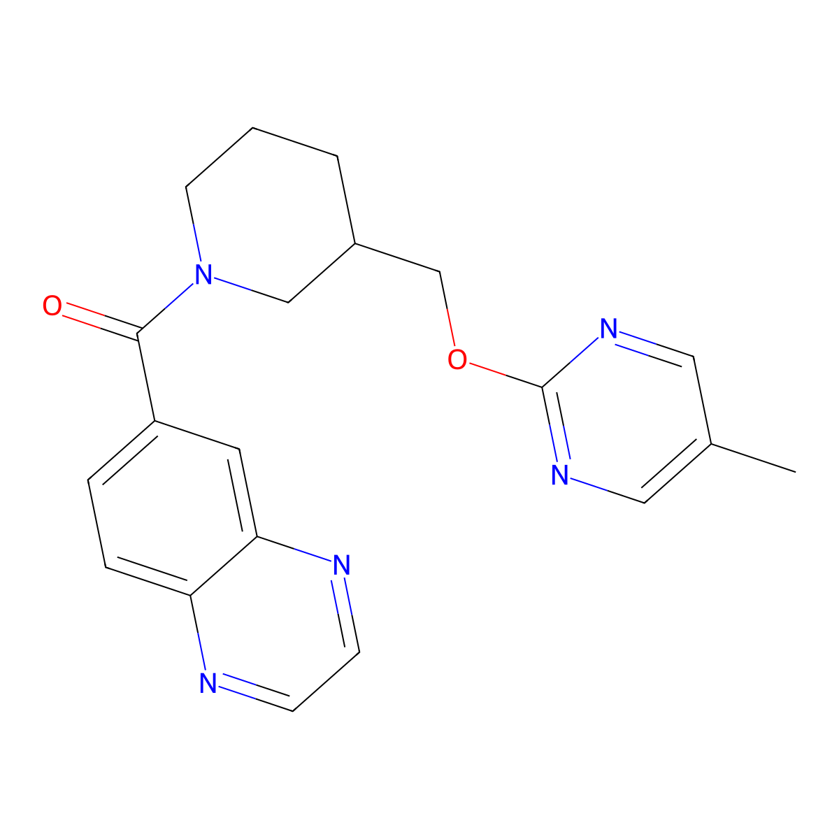 6-(3-{[(5-Methylpyrimidin-2-yl)oxy]methyl}piperidine-1-carbonyl)quinoxaline molecular structure, CAS 2379970-61-1