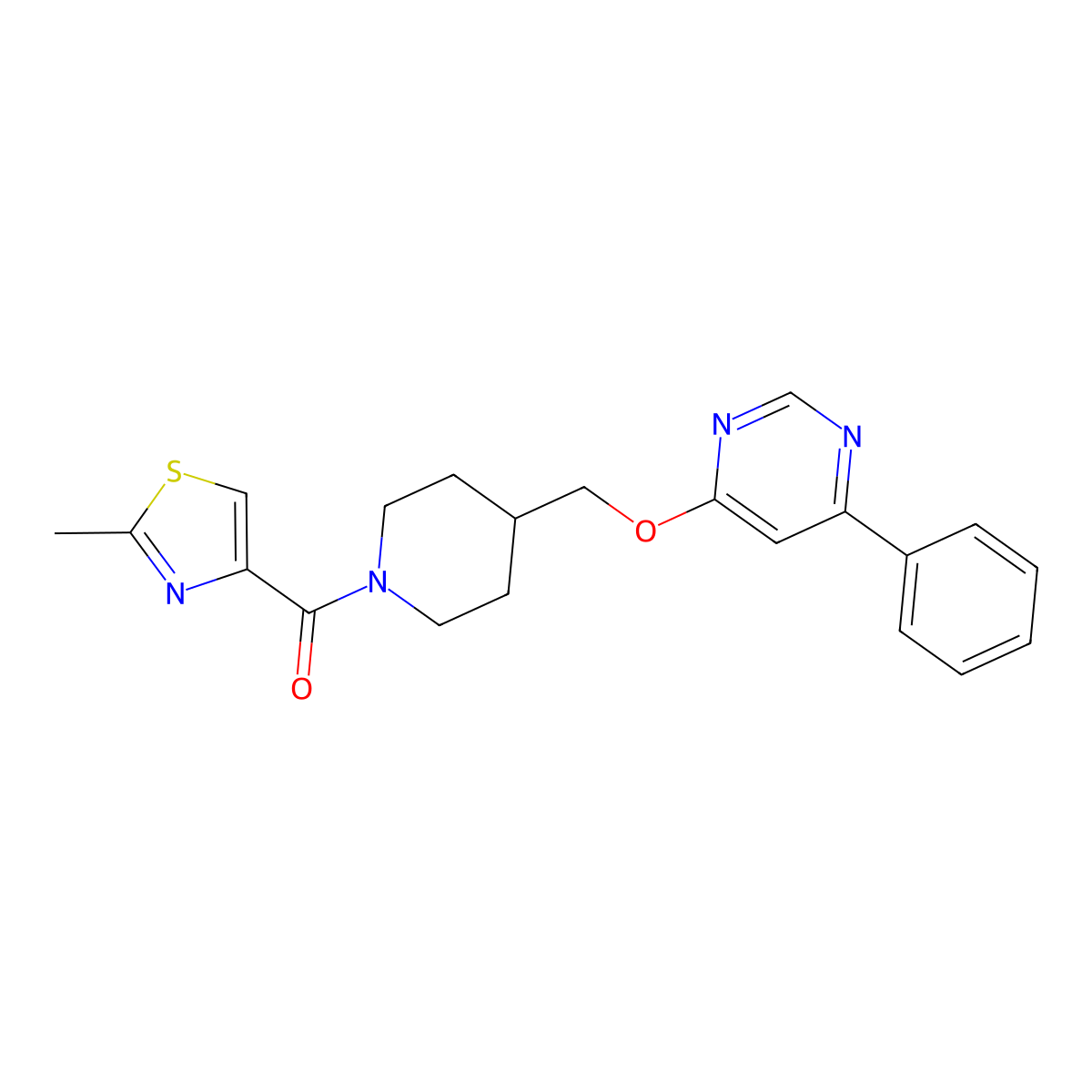 4-{[1-(2-Methyl-1,3-thiazole-4-carbonyl)piperidin-4-yl]methoxy}-6-phenylpyrimidine molecular structure, CAS 2379970-62-2