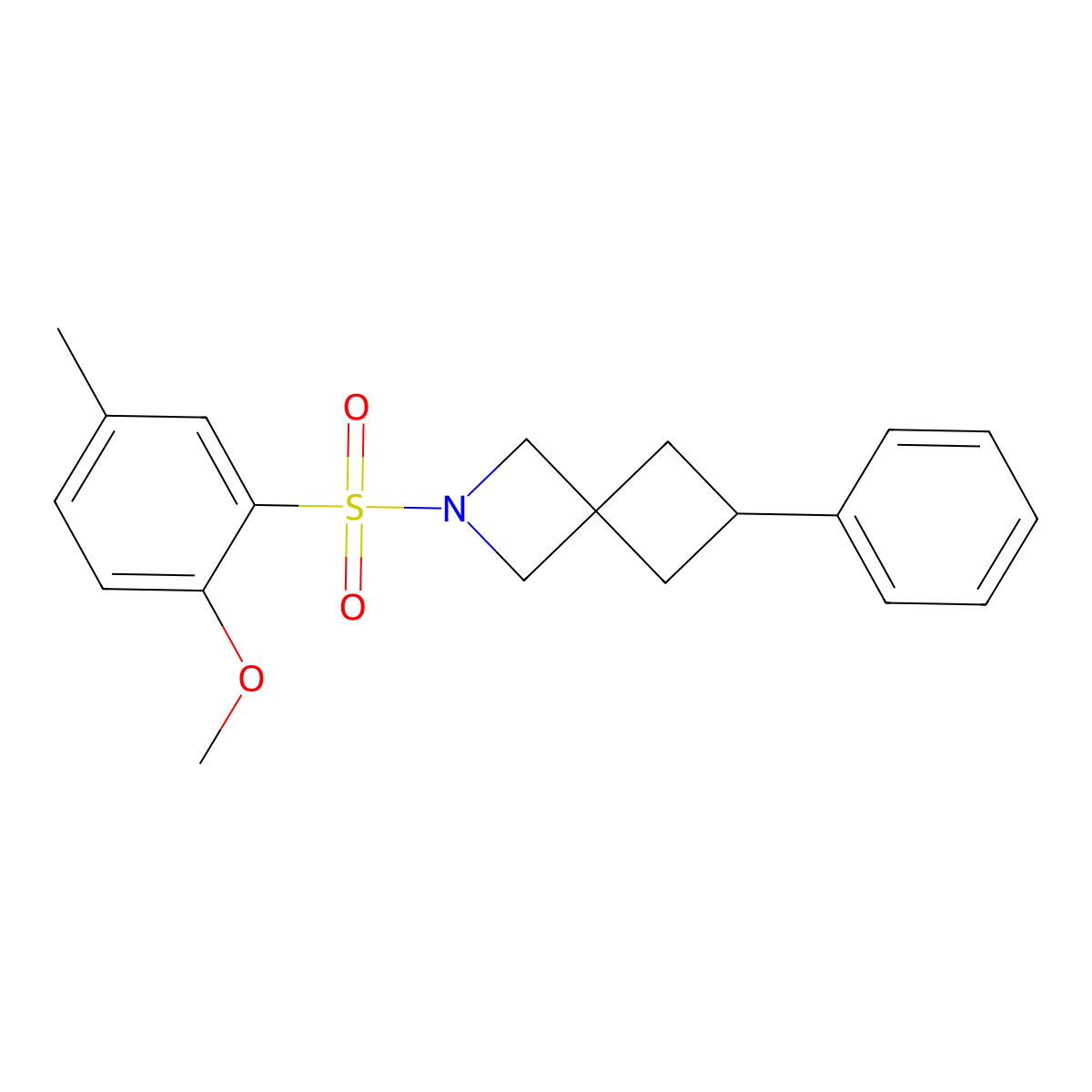2-(2-Methoxy-5-methylbenzenesulfonyl)-6-phenyl-2-azaspiro[3.3]heptane molecular structure, CAS 2379970-66-6