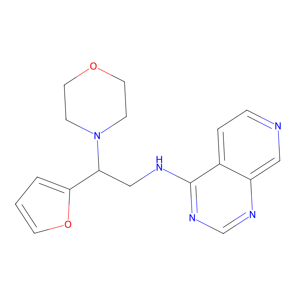 N-[2-(furan-2-yl)-2-(morpholin-4-yl)ethyl]pyrido[3,4-d]pyrimidin-4-amine molecular structure, CAS 2379970-68-8