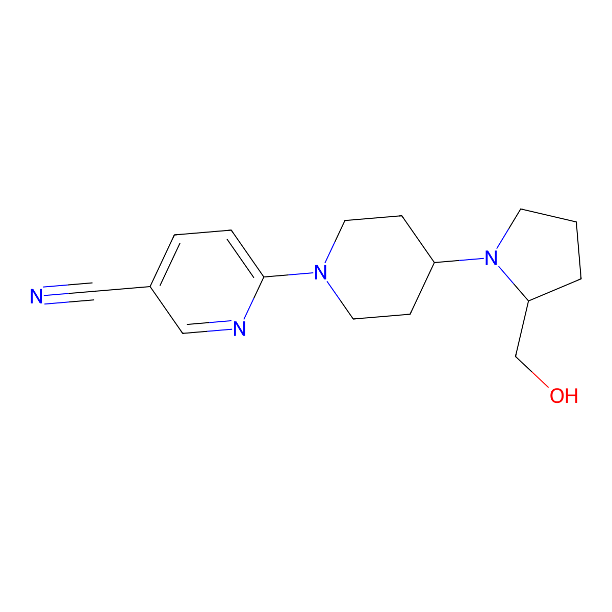 6-{4-[2-(Hydroxymethyl)pyrrolidin-1-yl]piperidin-1-yl}pyridine-3-carbonitrile molecular structure, CAS 2379970-77-9
