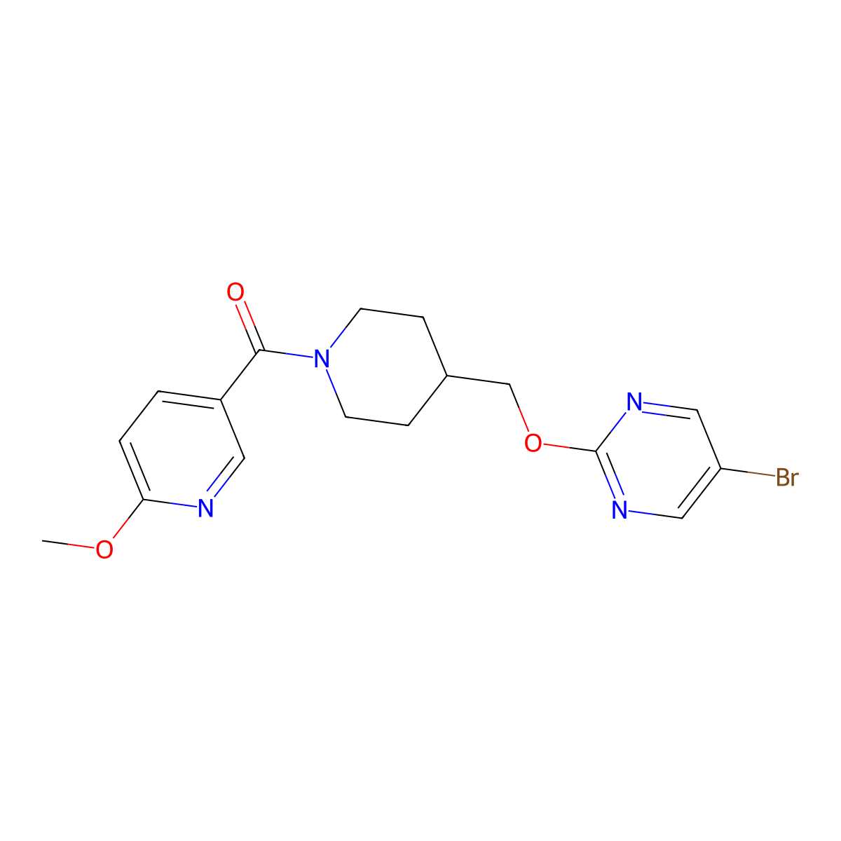 5-Bromo-2-{[1-(6-methoxypyridine-3-carbonyl)piperidin-4-yl]methoxy}pyrimidine molecular structure, CAS 2379970-79-1
