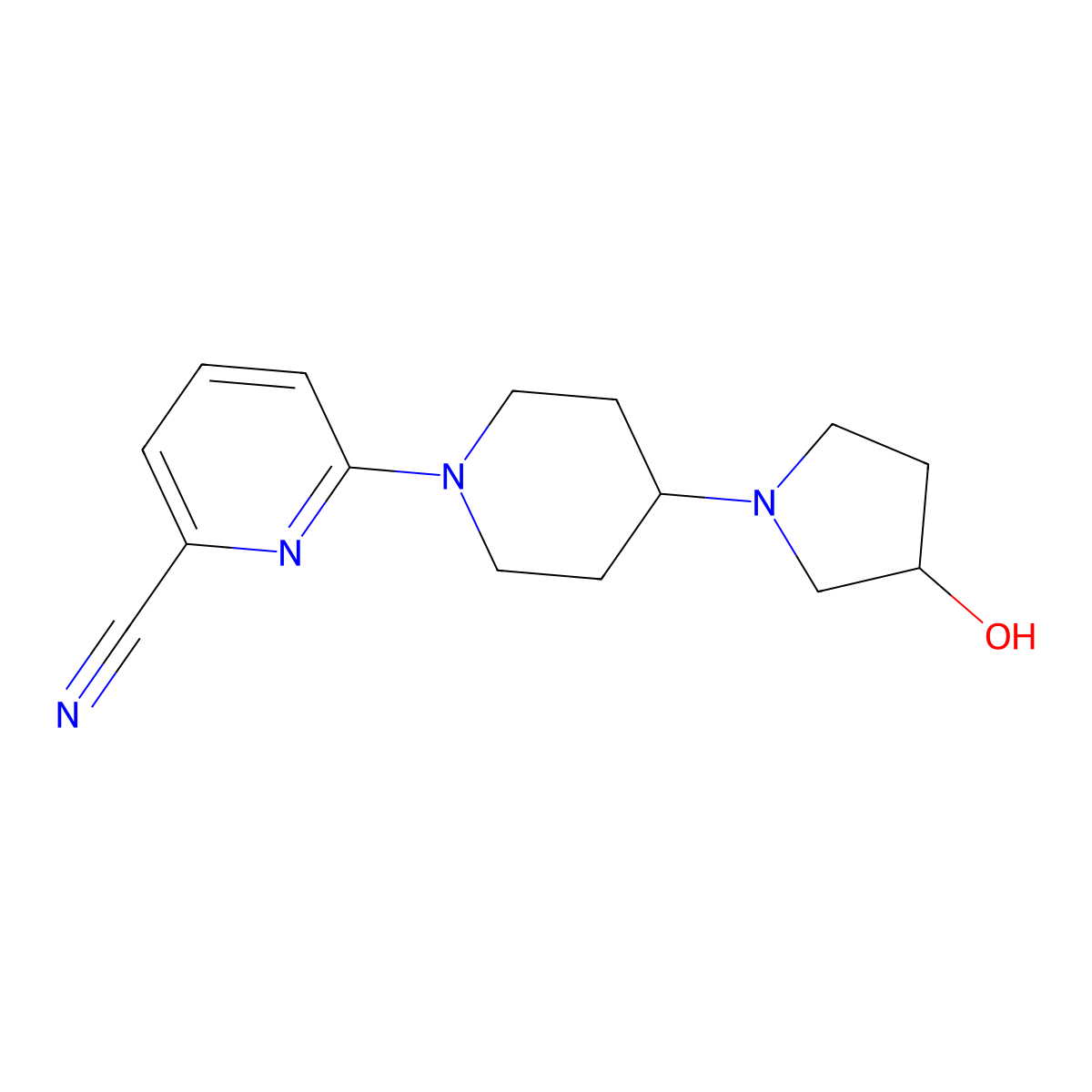 6-[4-(3-Hydroxypyrrolidin-1-yl)piperidin-1-yl]pyridine-2-carbonitrile molecular structure, CAS 2379970-91-7