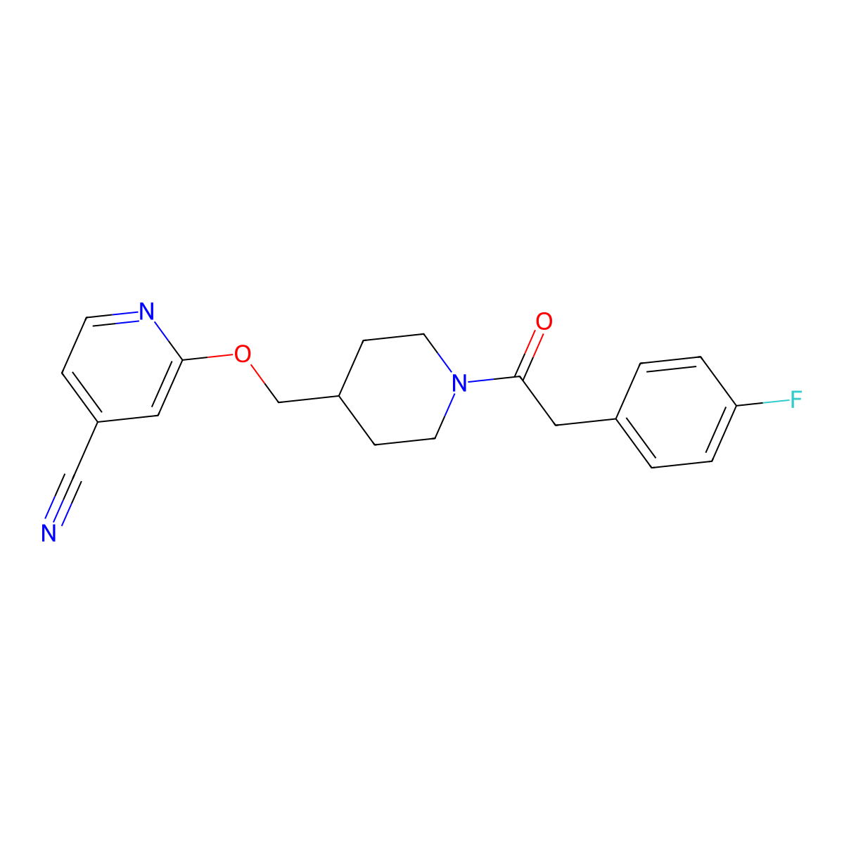 2-({1-[2-(4-Fluorophenyl)acetyl]piperidin-4-yl}methoxy)pyridine-4-carbonitrile molecular structure, CAS 2379970-93-9