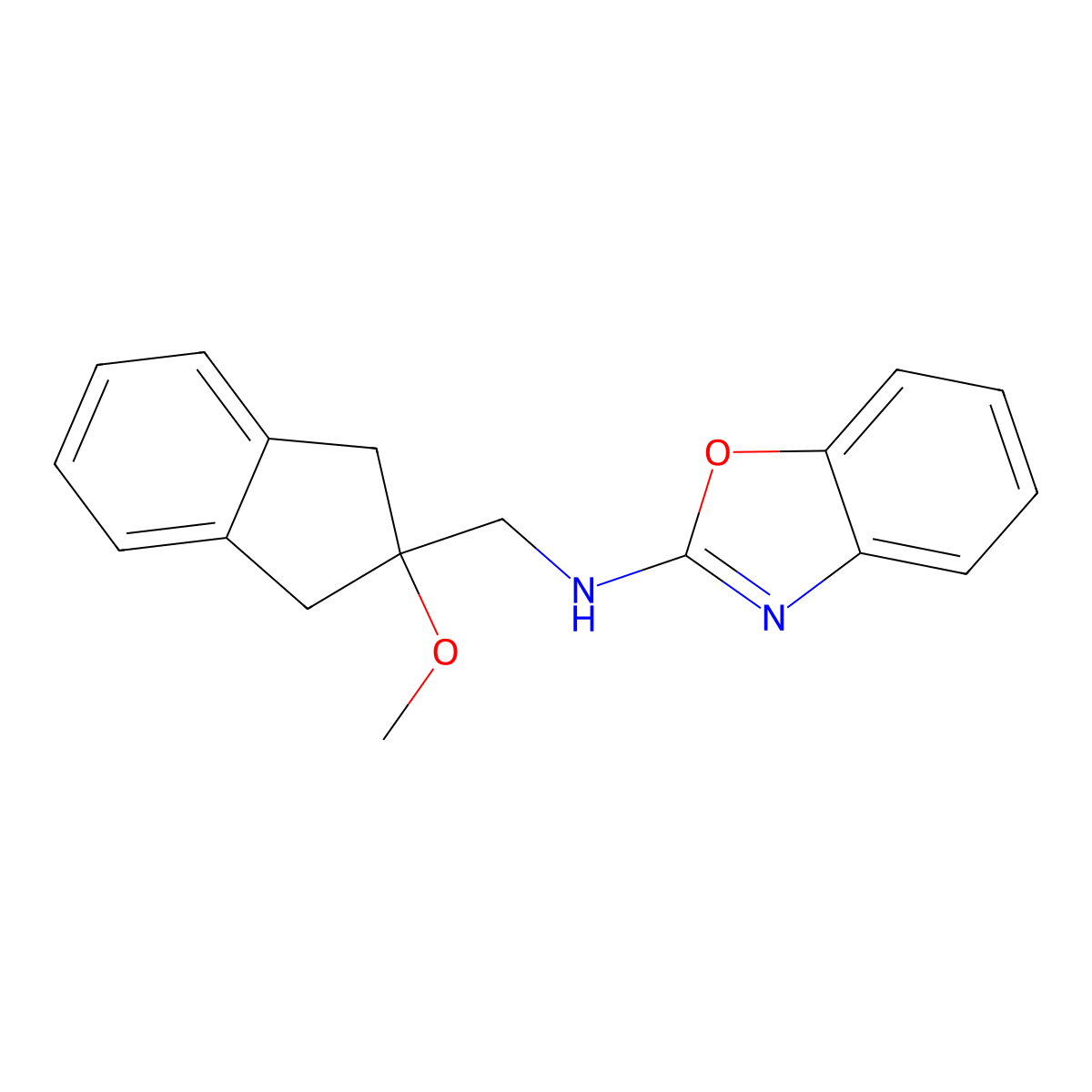 N-[(2-methoxy-2,3-dihydro-1H-inden-2-yl)methyl]-1,3-benzoxazol-2-amine molecular structure, CAS 2379970-94-0