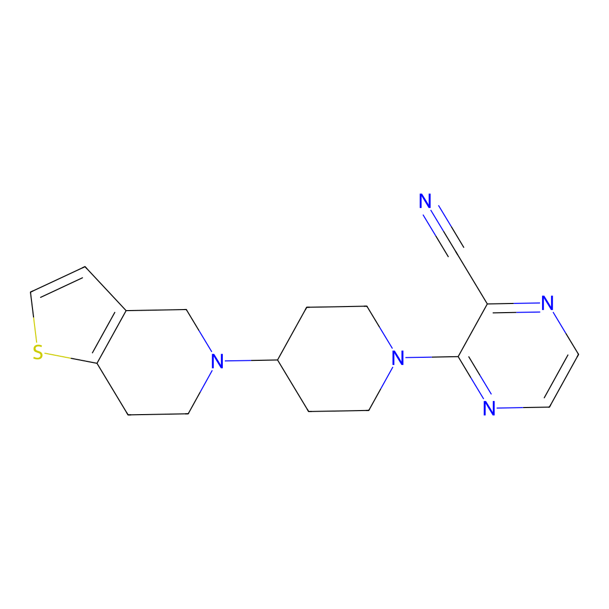 3-[4-(6,7-Dihydro-4H-thieno[3,2-c]pyridin-5-yl)piperidin-1-yl]pyrazine-2-carbonitrile molecular structure, CAS 2379970-98-4