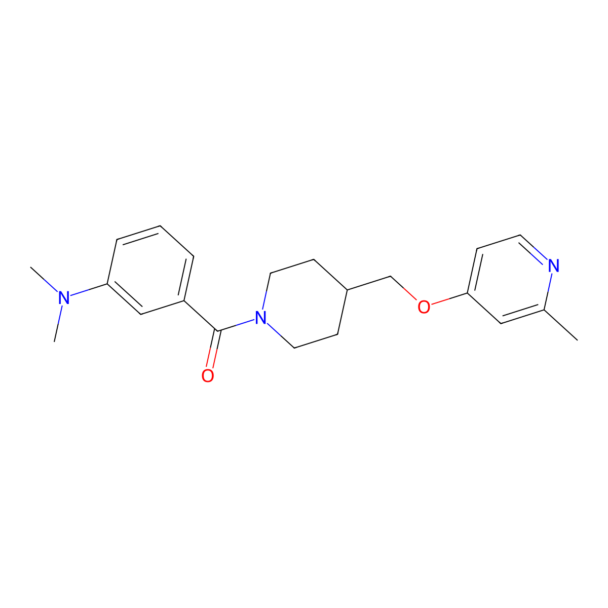N,N-dimethyl-3-(4-{[(2-methylpyridin-4-yl)oxy]methyl}piperidine-1-carbonyl)aniline molecular structure, CAS 2379971-06-7