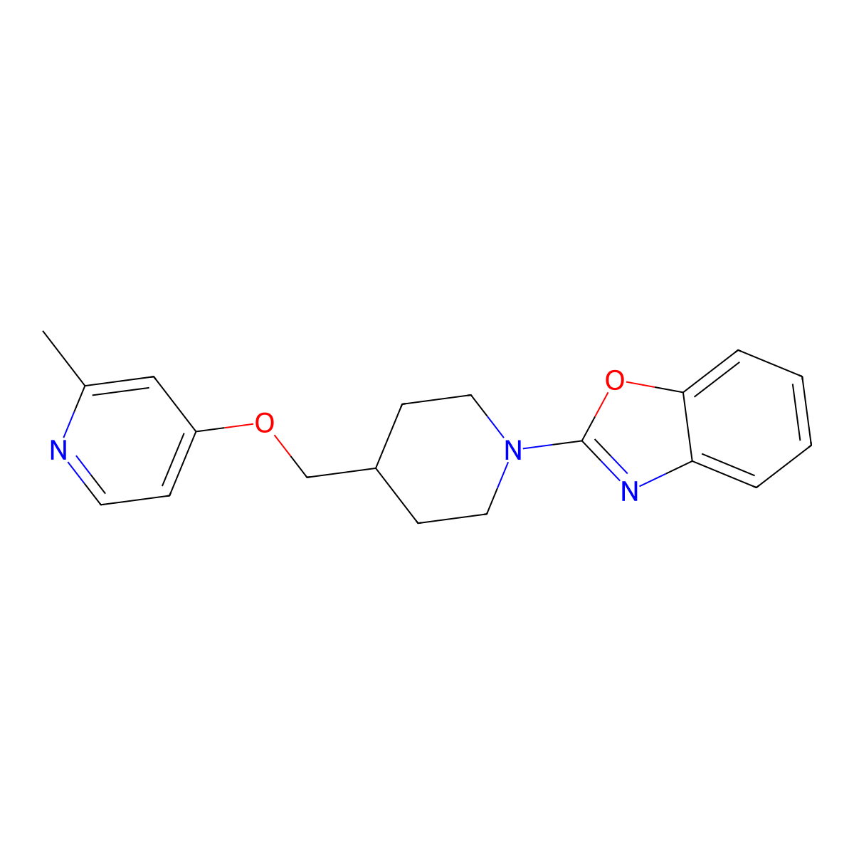 2-(4-{[(2-Methylpyridin-4-yl)oxy]methyl}piperidin-1-yl)-1,3-benzoxazole molecular structure, CAS 2379971-08-9