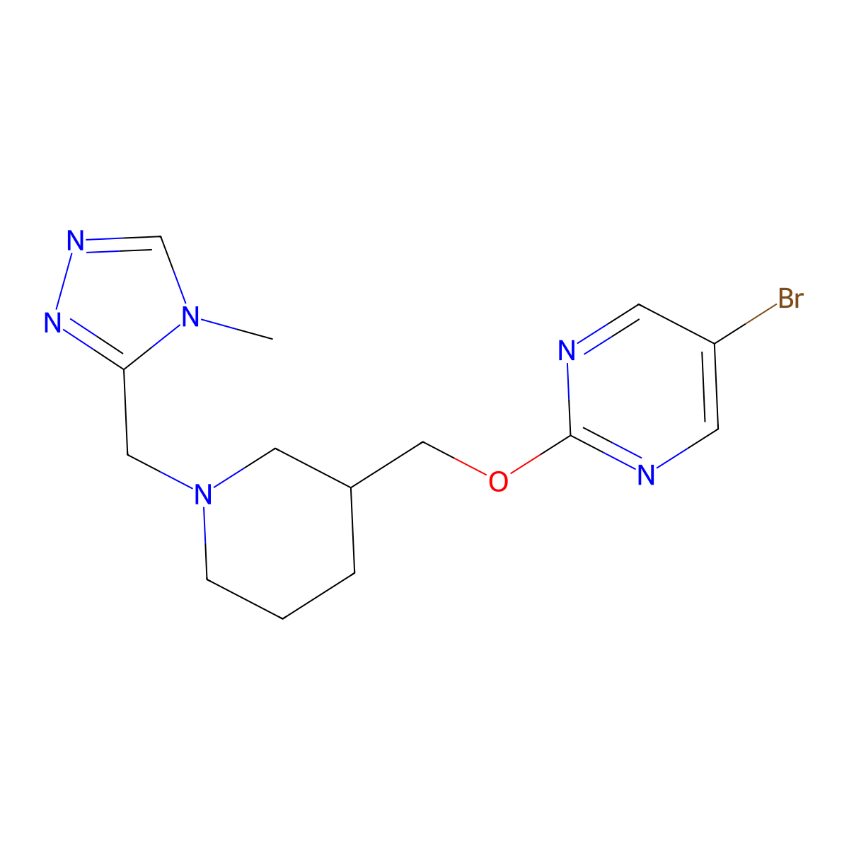 5-bromo-2-({1-[(4-methyl-4H-1,2,4-triazol-3-yl)methyl]piperidin-3-yl}methoxy)pyrimidine molecular structure, CAS 2379971-09-0