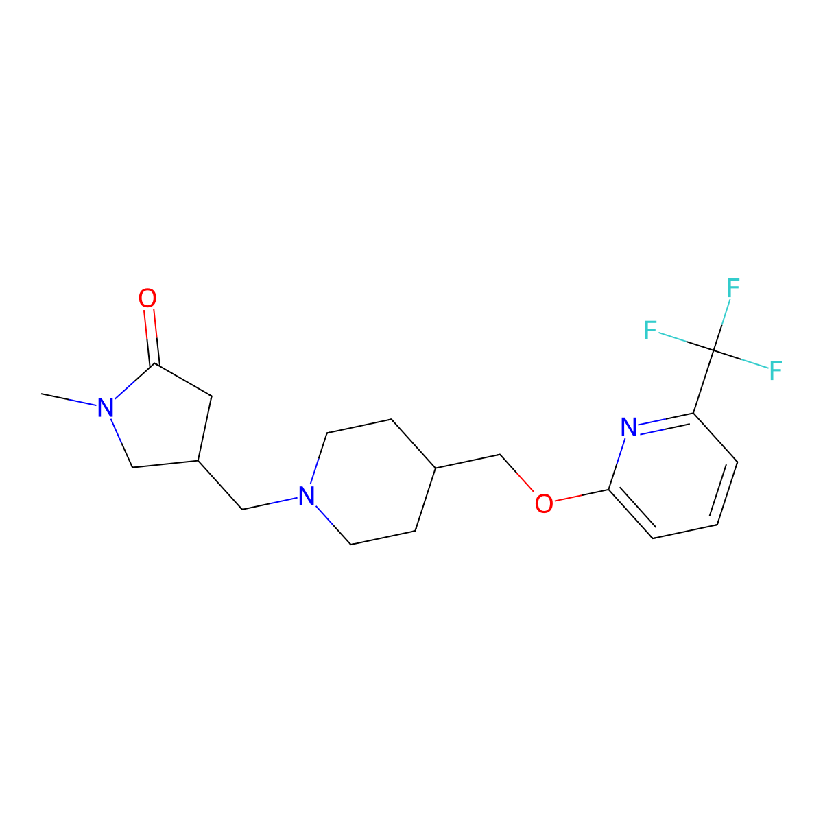 1-Methyl-4-{[4-({[6-(trifluoromethyl)pyridin-2-yl]oxy}methyl)piperidin-1-yl]methyl}pyrrolidin-2-one molecular structure, CAS 2379971-13-6