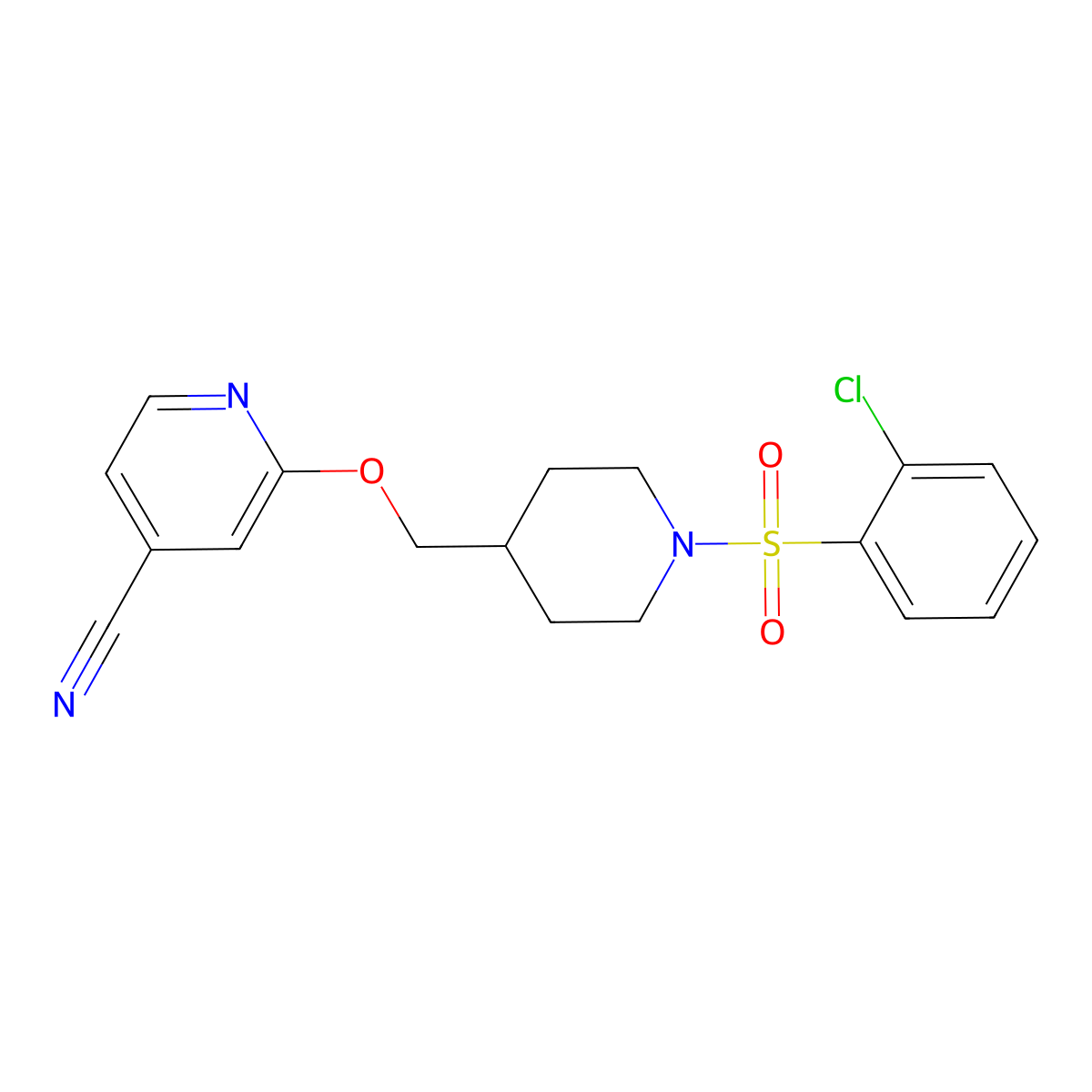 2-{[1-(2-Chlorobenzenesulfonyl)piperidin-4-yl]methoxy}pyridine-4-carbonitrile molecular structure, CAS 2379971-15-8