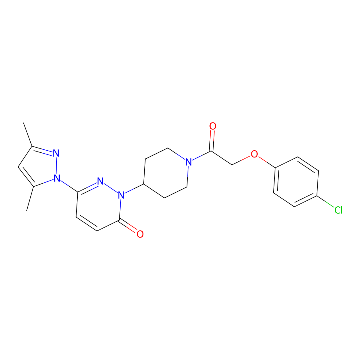 2-{1-[2-(4-chlorophenoxy)acetyl]piperidin-4-yl}-6-(3,5-dimethyl-1H-pyrazol-1-yl)-2,3-dihydropyridazin-3-one molecular structure, CAS 2379971-21-6