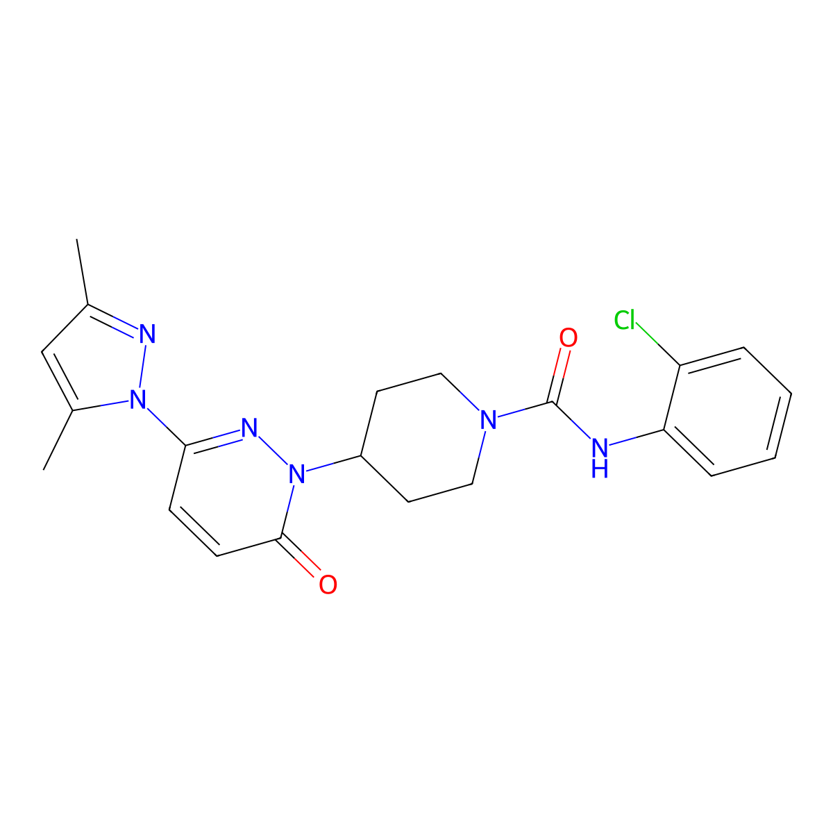 N-(2-chlorophenyl)-4-[3-(3,5-dimethyl-1H-pyrazol-1-yl)-6-oxo-1,6-dihydropyridazin-1-yl]piperidine-1-carboxamide molecular structure, CAS 2379971-22-7