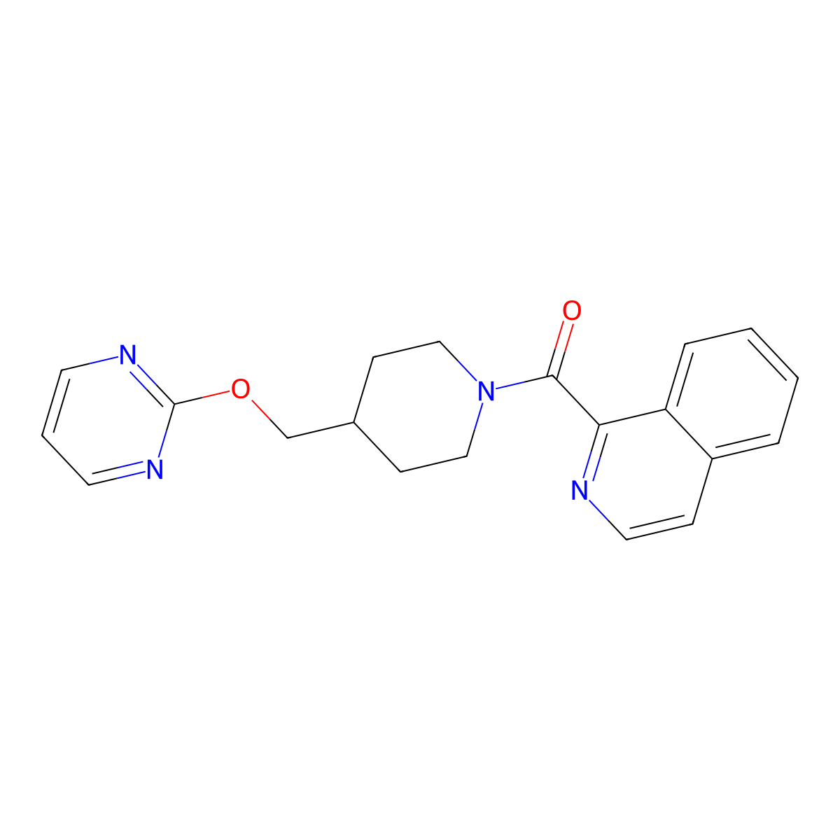 1-{4-[(Pyrimidin-2-yloxy)methyl]piperidine-1-carbonyl}isoquinoline molecular structure, CAS 2379971-23-8