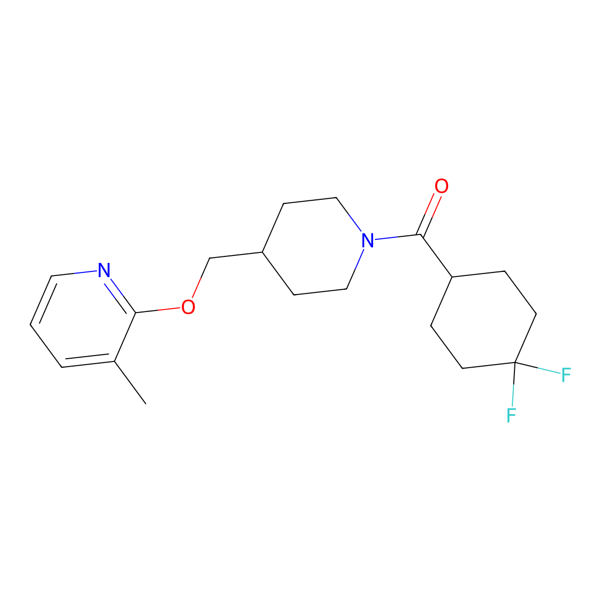 2-{[1-(4,4-Difluorocyclohexanecarbonyl)piperidin-4-yl]methoxy}-3-methylpyridine molecular structure, CAS 2379971-24-9