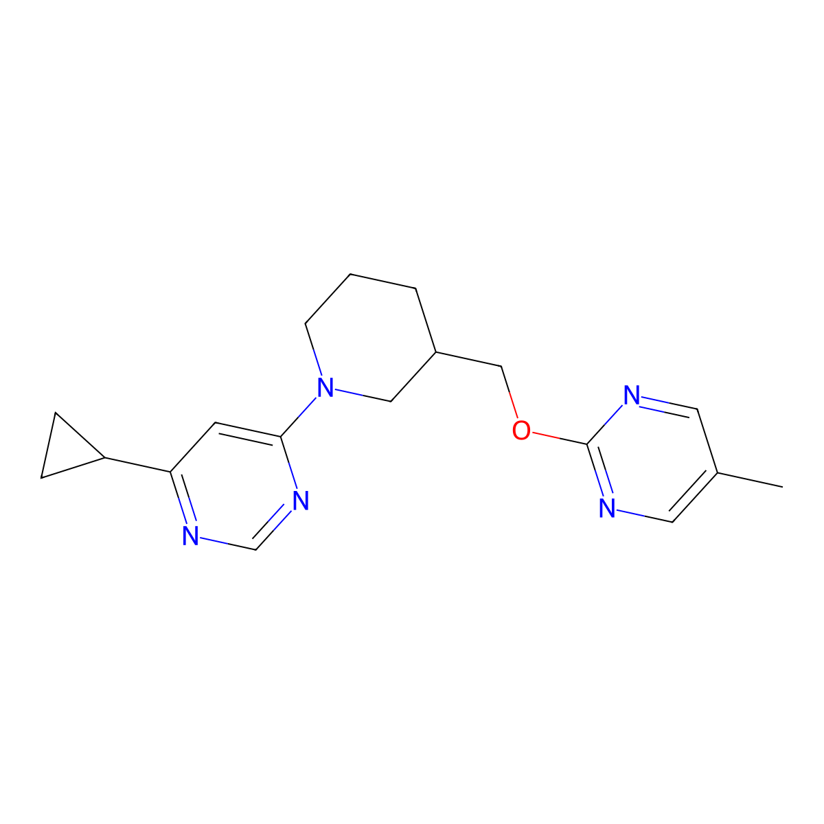 4-Cyclopropyl-6-(3-{[(5-methylpyrimidin-2-yl)oxy]methyl}piperidin-1-yl)pyrimidine molecular structure, CAS 2379971-25-0