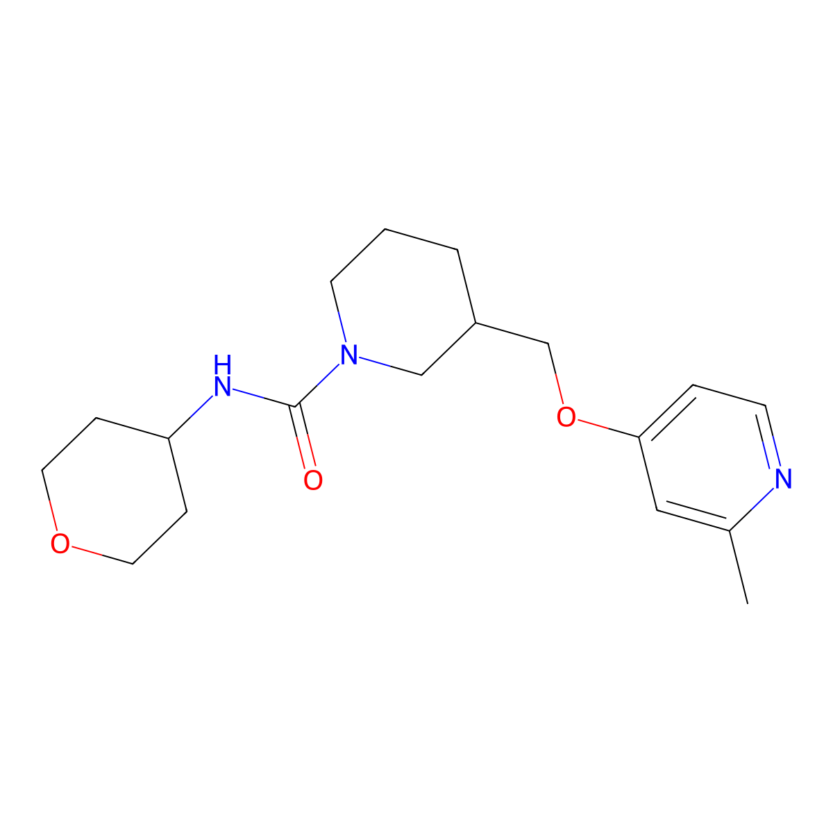 3-{[(2-methylpyridin-4-yl)oxy]methyl}-N-(oxan-4-yl)piperidine-1-carboxamide molecular structure, CAS 2379971-26-1