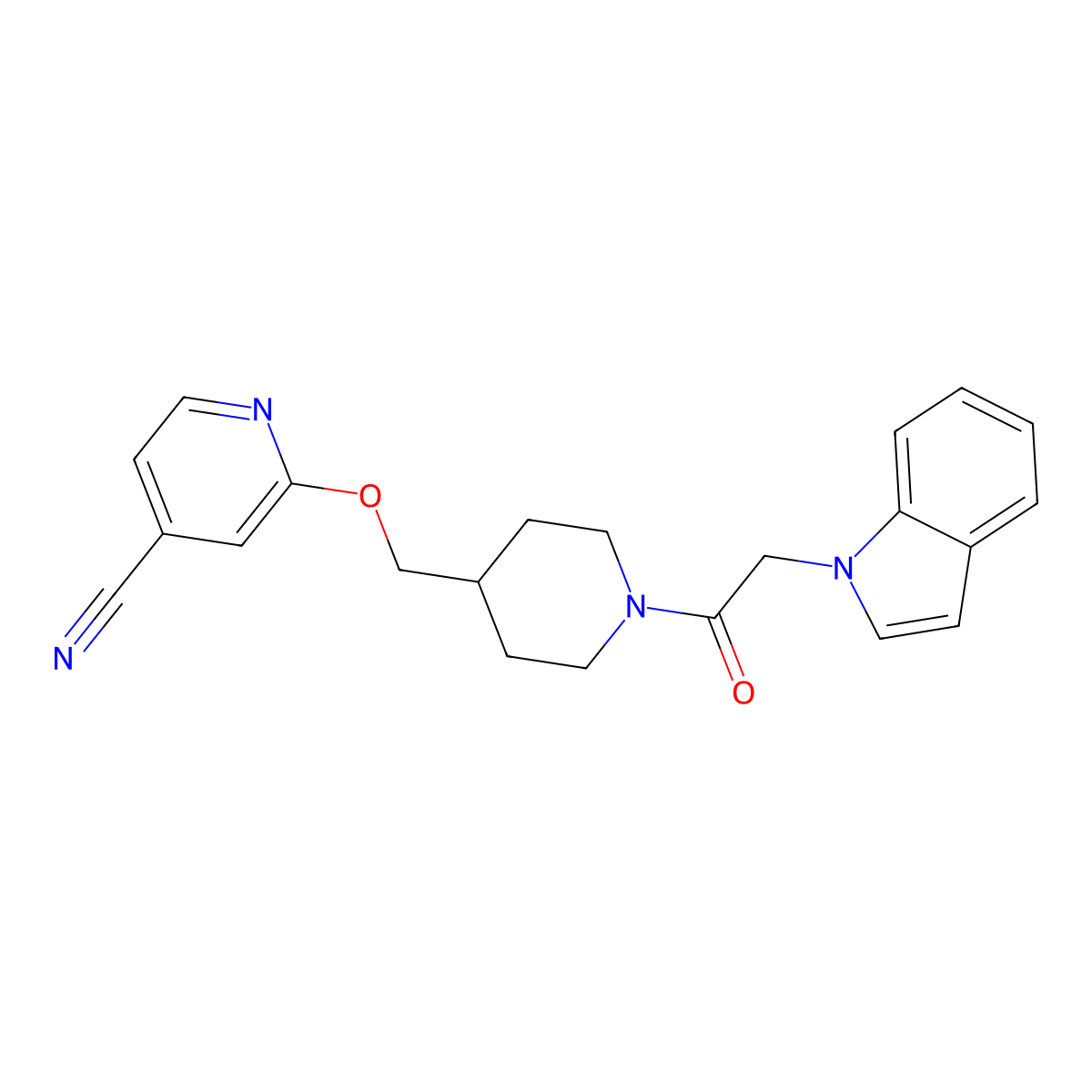 2-({1-[2-(1H-indol-1-yl)acetyl]piperidin-4-yl}methoxy)pyridine-4-carbonitrile molecular structure, CAS 2379971-27-2