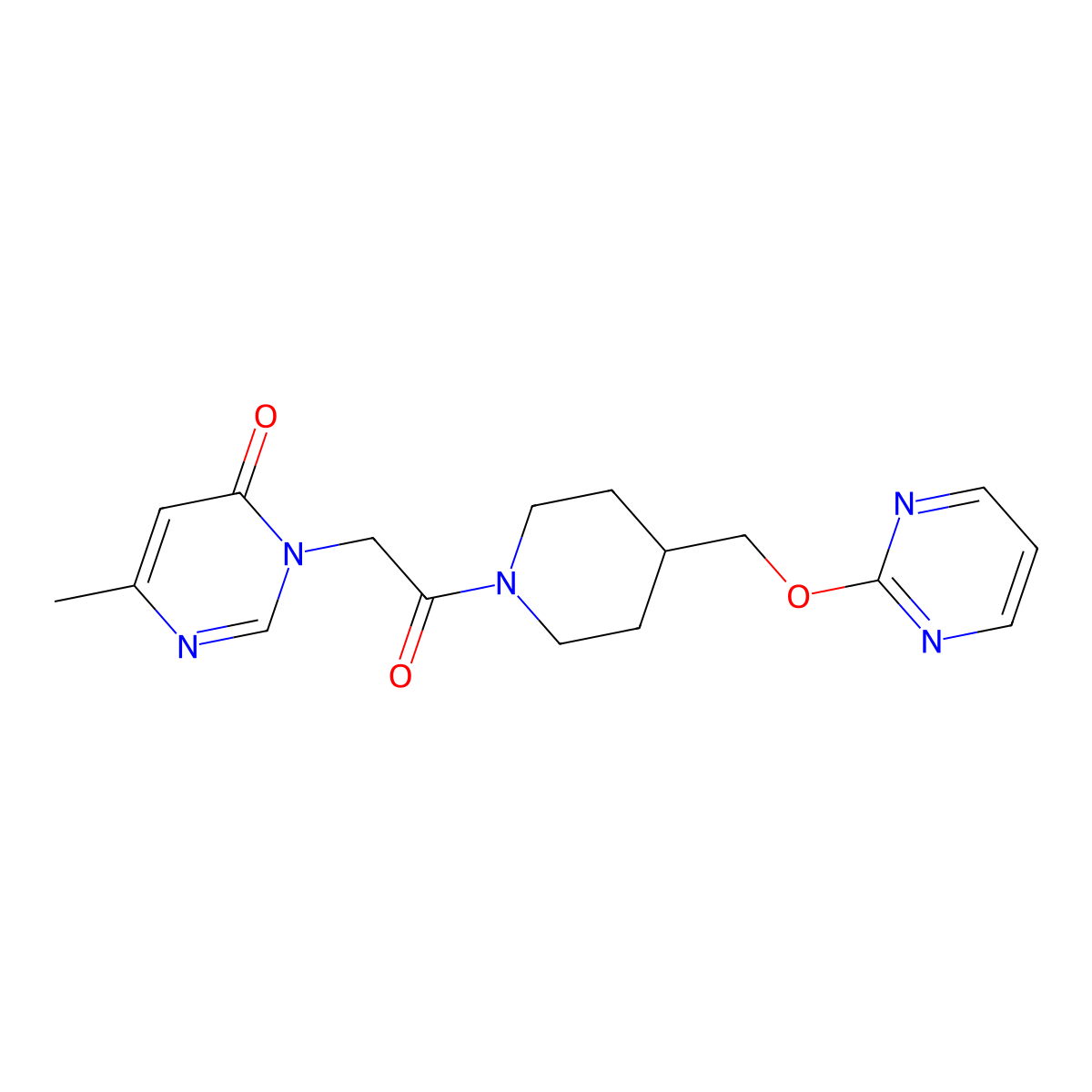 6-Methyl-3-(2-oxo-2-{4-[(pyrimidin-2-yloxy)methyl]piperidin-1-yl}ethyl)-3,4-dihydropyrimidin-4-one molecular structure, CAS 2379971-28-3