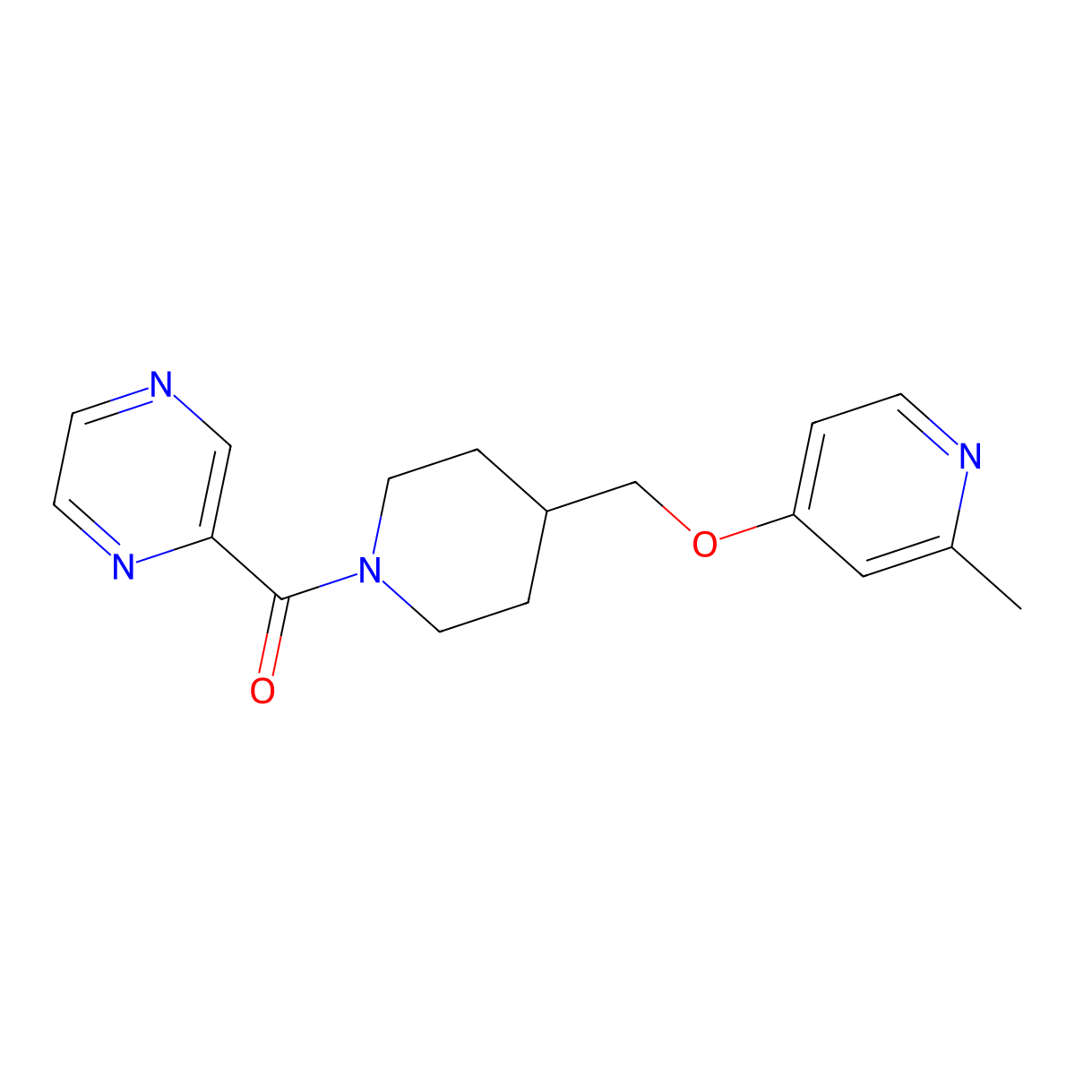 2-(4-{[(2-Methylpyridin-4-yl)oxy]methyl}piperidine-1-carbonyl)pyrazine molecular structure, CAS 2379971-30-7