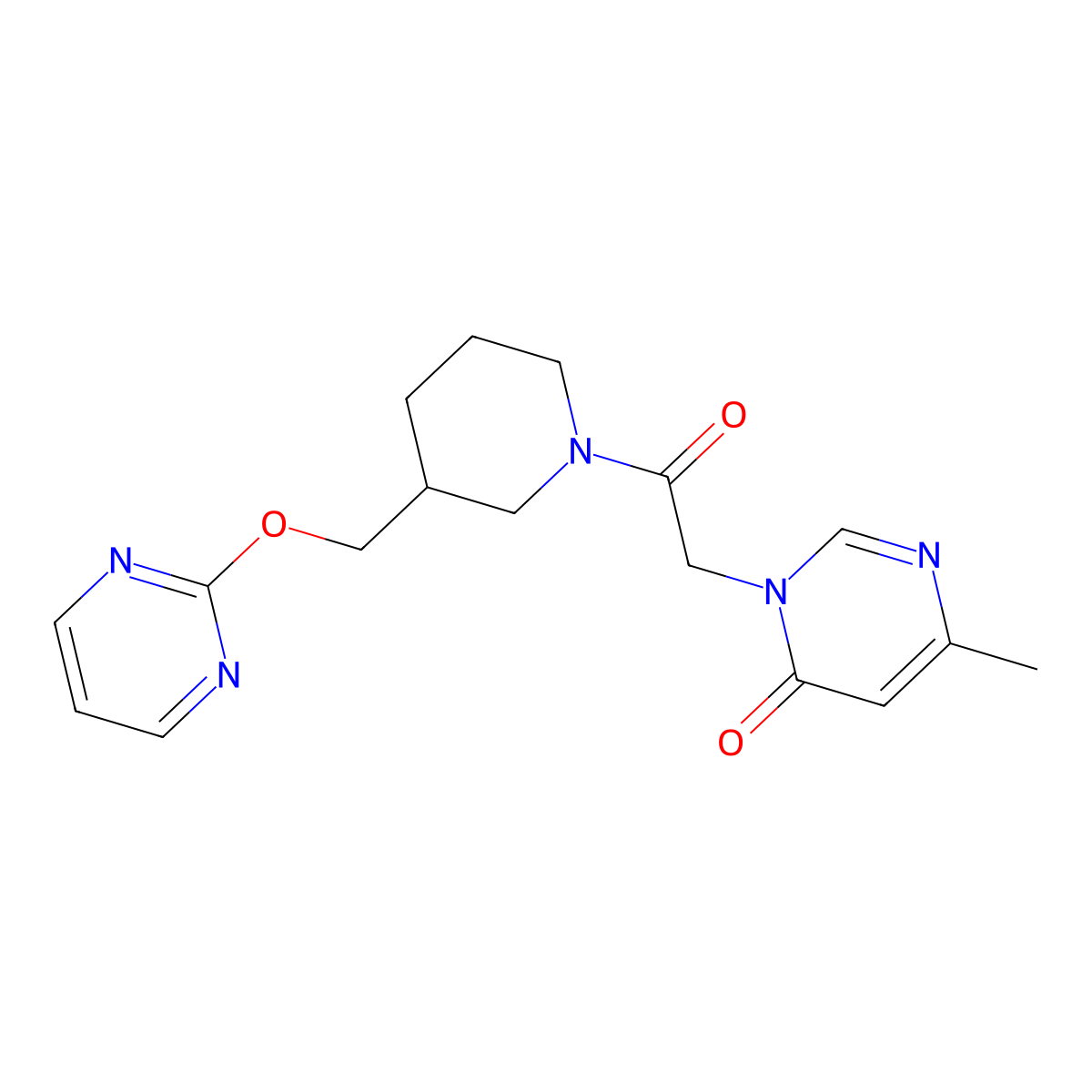 6-Methyl-3-(2-oxo-2-{3-[(pyrimidin-2-yloxy)methyl]piperidin-1-yl}ethyl)-3,4-dihydropyrimidin-4-one molecular structure, CAS 2379971-32-9