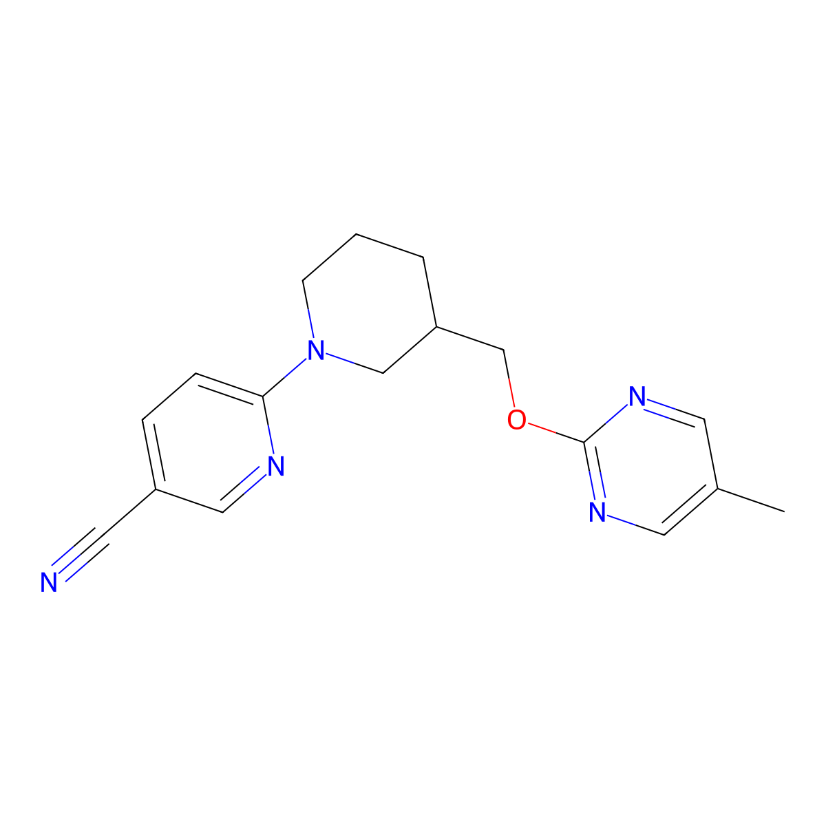 6-(3-{[(5-Methylpyrimidin-2-yl)oxy]methyl}piperidin-1-yl)pyridine-3-carbonitrile molecular structure, CAS 2379971-34-1