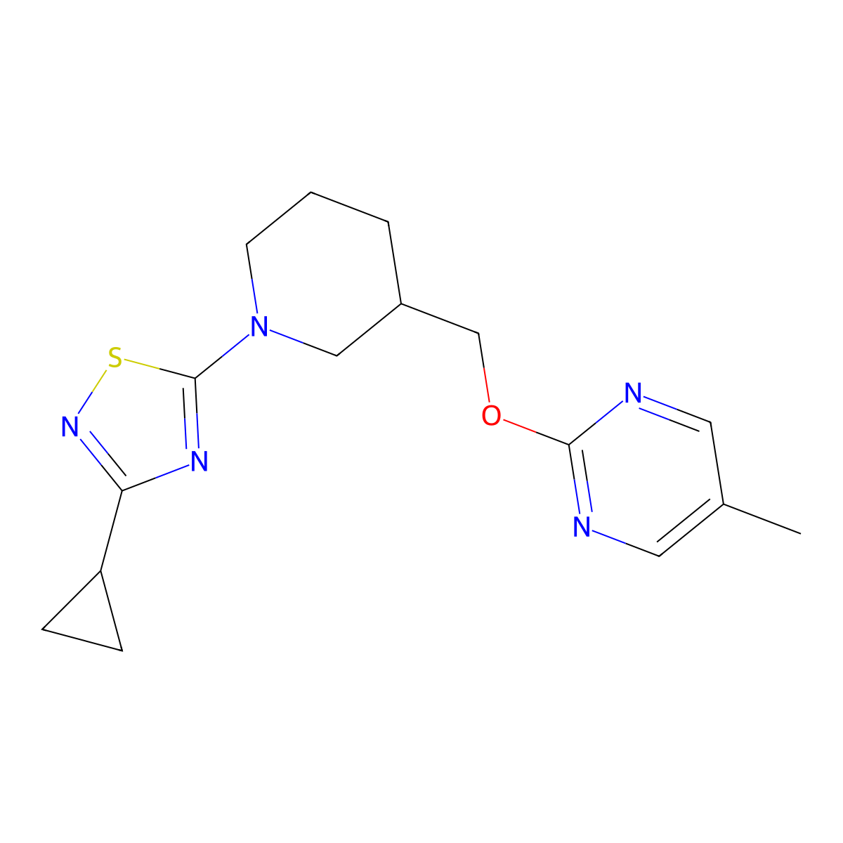 2-{[1-(3-Cyclopropyl-1,2,4-thiadiazol-5-yl)piperidin-3-yl]methoxy}-5-methylpyrimidine molecular structure, CAS 2379971-41-0