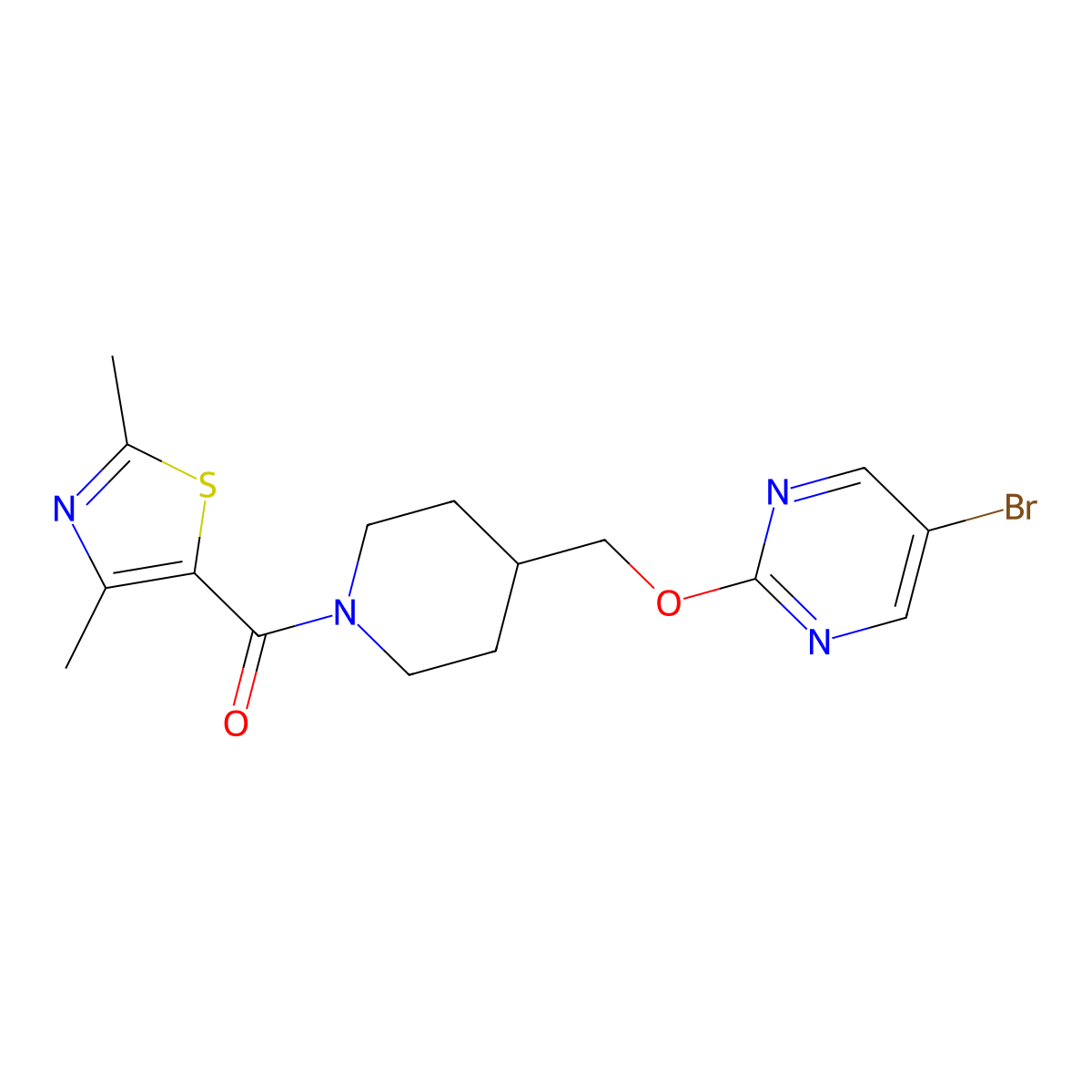 5-Bromo-2-{[1-(2,4-dimethyl-1,3-thiazole-5-carbonyl)piperidin-4-yl]methoxy}pyrimidine molecular structure, CAS 2379971-45-4