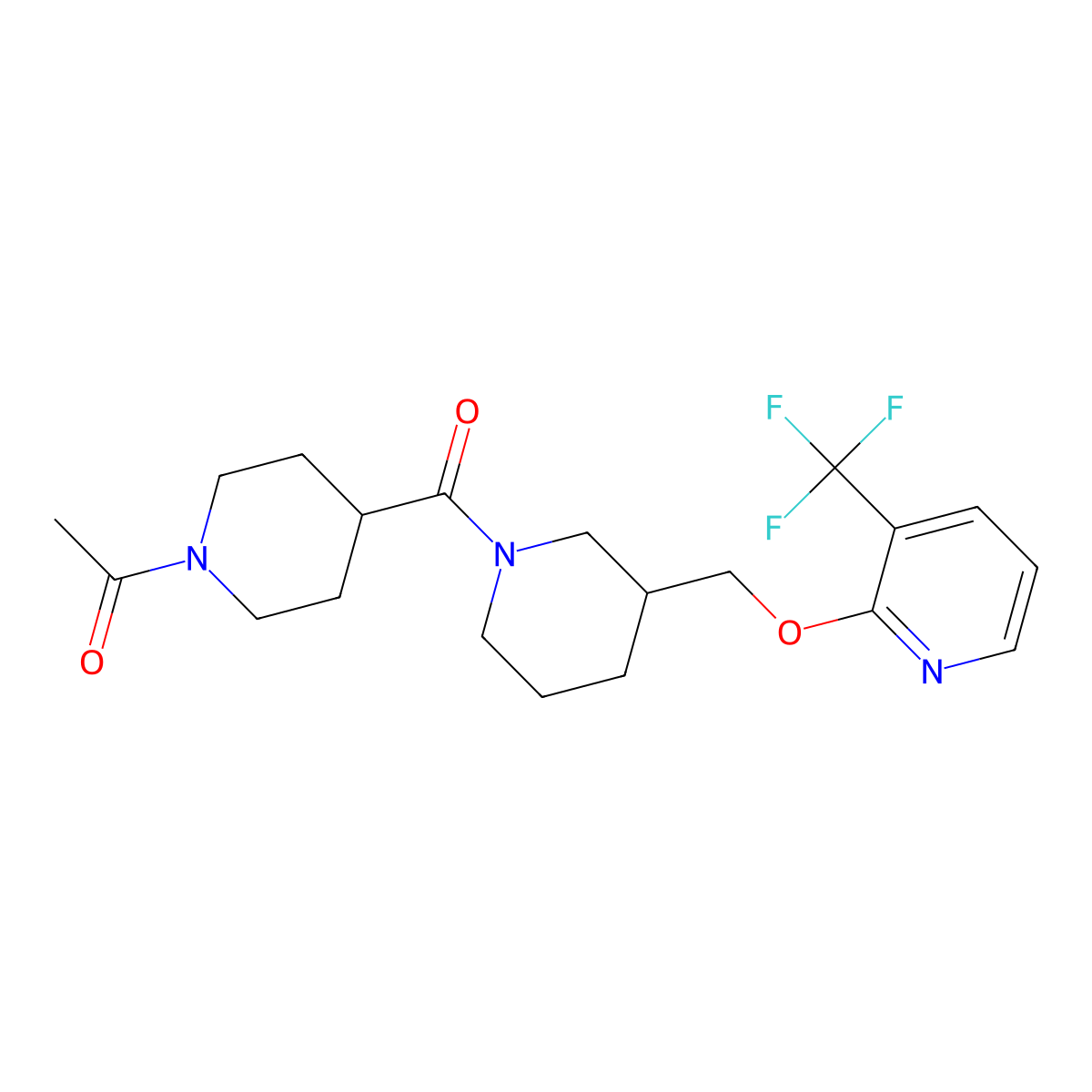 1-{4-[3-({[3-(Trifluoromethyl)pyridin-2-yl]oxy}methyl)piperidine-1-carbonyl]piperidin-1-yl}ethan-1-one molecular structure, CAS 2379971-47-6
