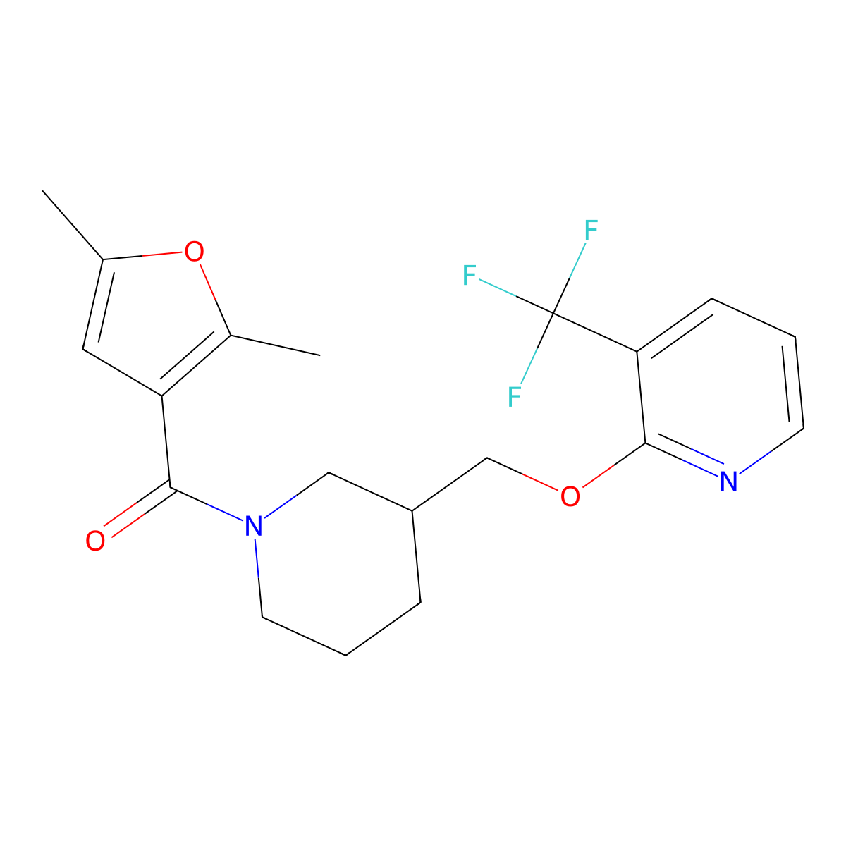 2-{[1-(2,5-Dimethylfuran-3-carbonyl)piperidin-3-yl]methoxy}-3-(trifluoromethyl)pyridine molecular structure, CAS 2379971-50-1