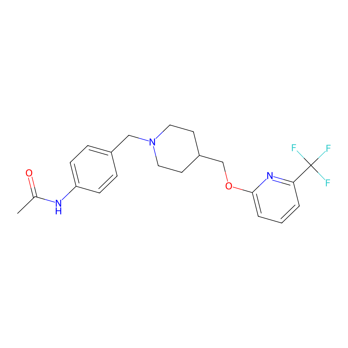 N-(4-{[4-({[6-(trifluoromethyl)pyridin-2-yl]oxy}methyl)piperidin-1-yl]methyl}phenyl)acetamide molecular structure, CAS 2379971-52-3