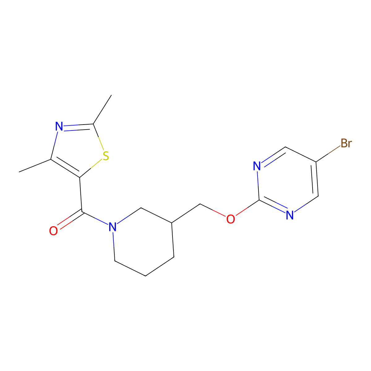 5-Bromo-2-{[1-(2,4-dimethyl-1,3-thiazole-5-carbonyl)piperidin-3-yl]methoxy}pyrimidine molecular structure, CAS 2379971-53-4