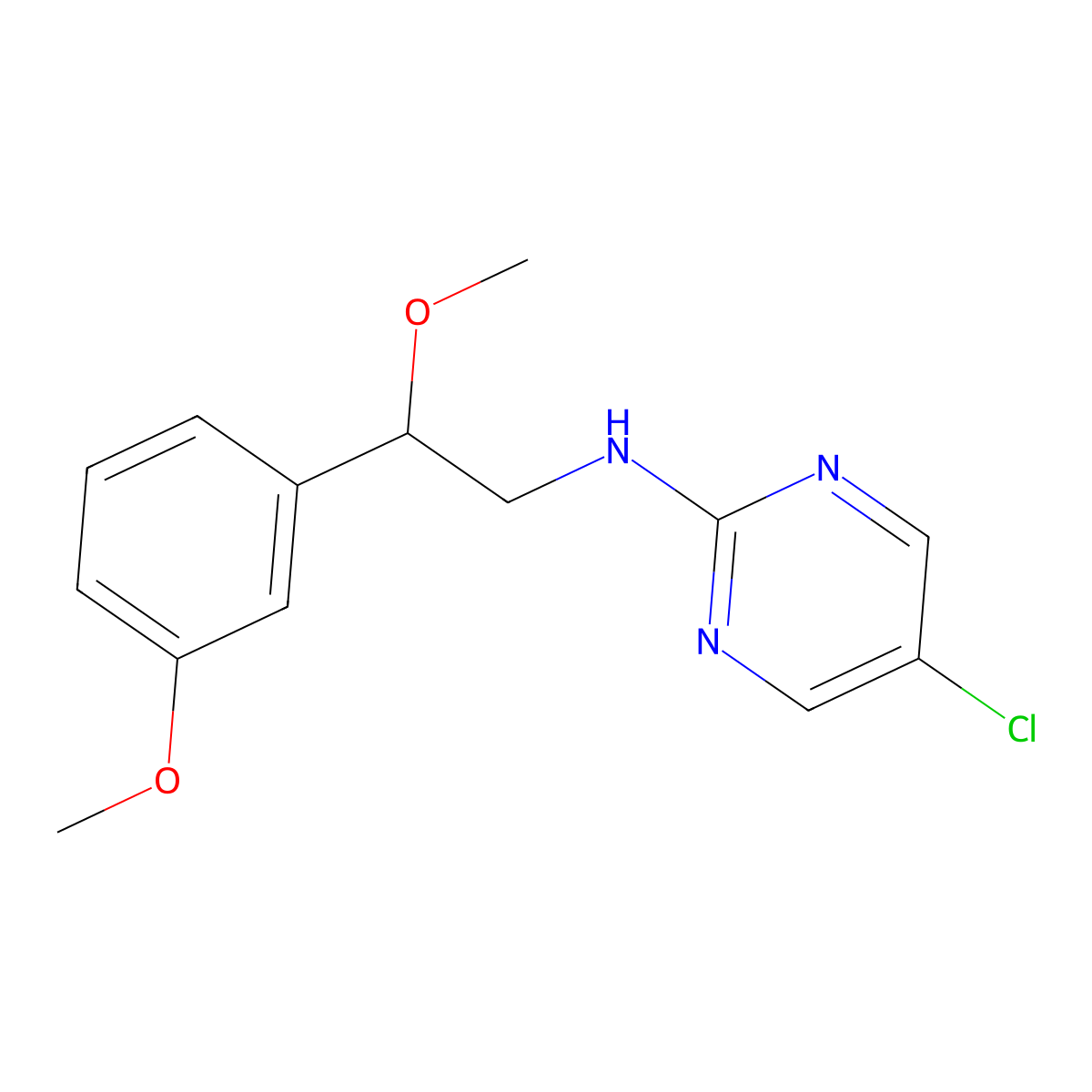 5-Chloro-N-[2-methoxy-2-(3-methoxyphenyl)ethyl]pyrimidin-2-amine molecular structure, CAS 2379971-57-8