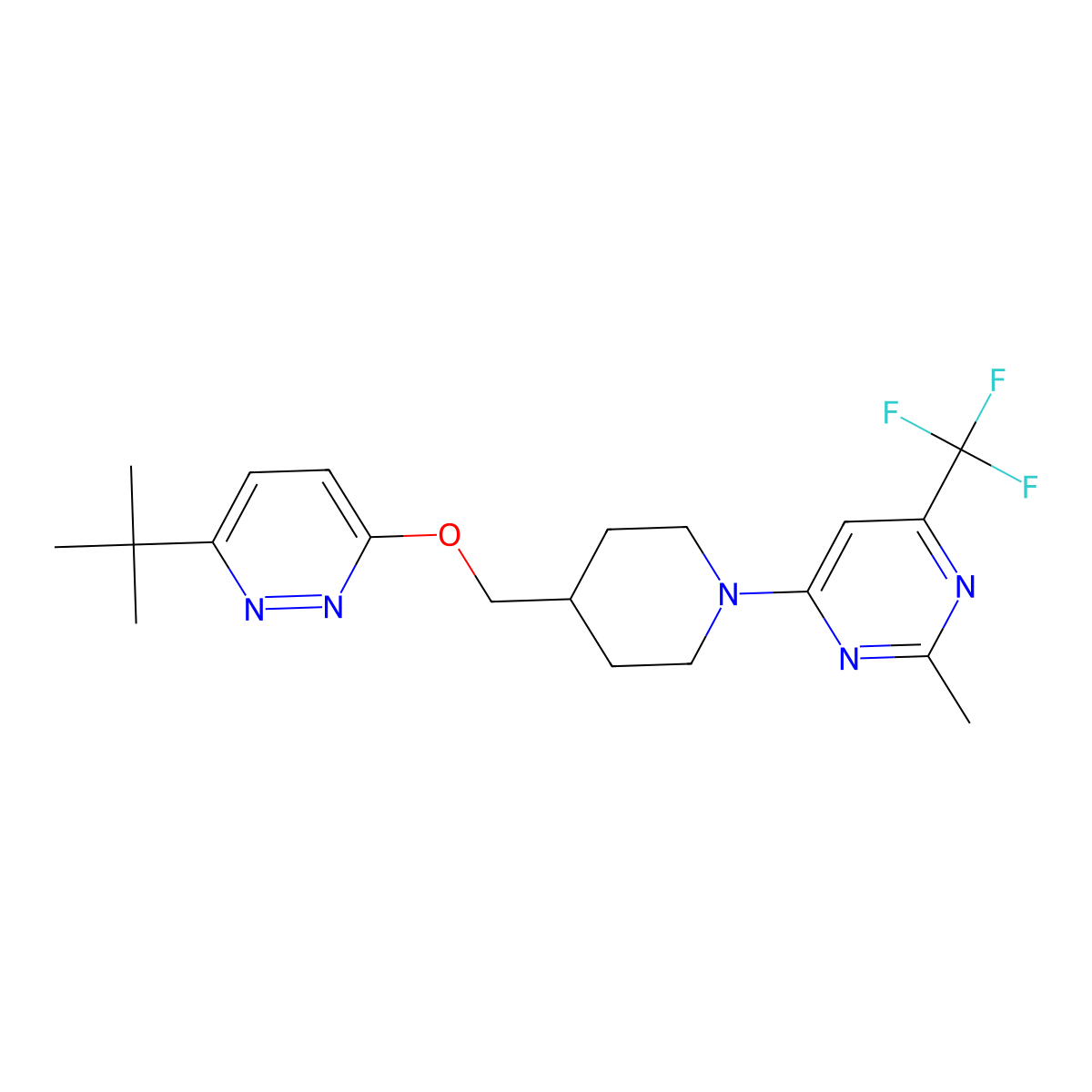 4-(4-{[(6-Tert-butylpyridazin-3-yl)oxy]methyl}piperidin-1-yl)-2-methyl-6-(trifluoromethyl)pyrimidine molecular structure, CAS 2379971-60-3