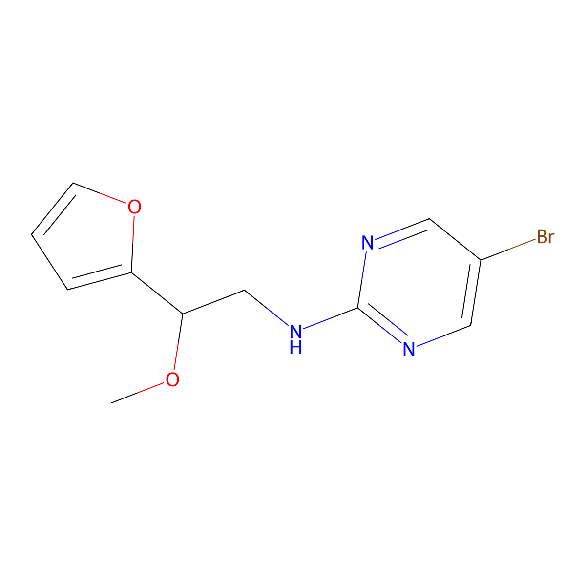 5-Bromo-N-[2-(furan-2-yl)-2-methoxyethyl]pyrimidin-2-amine molecular structure, CAS 2379971-62-5