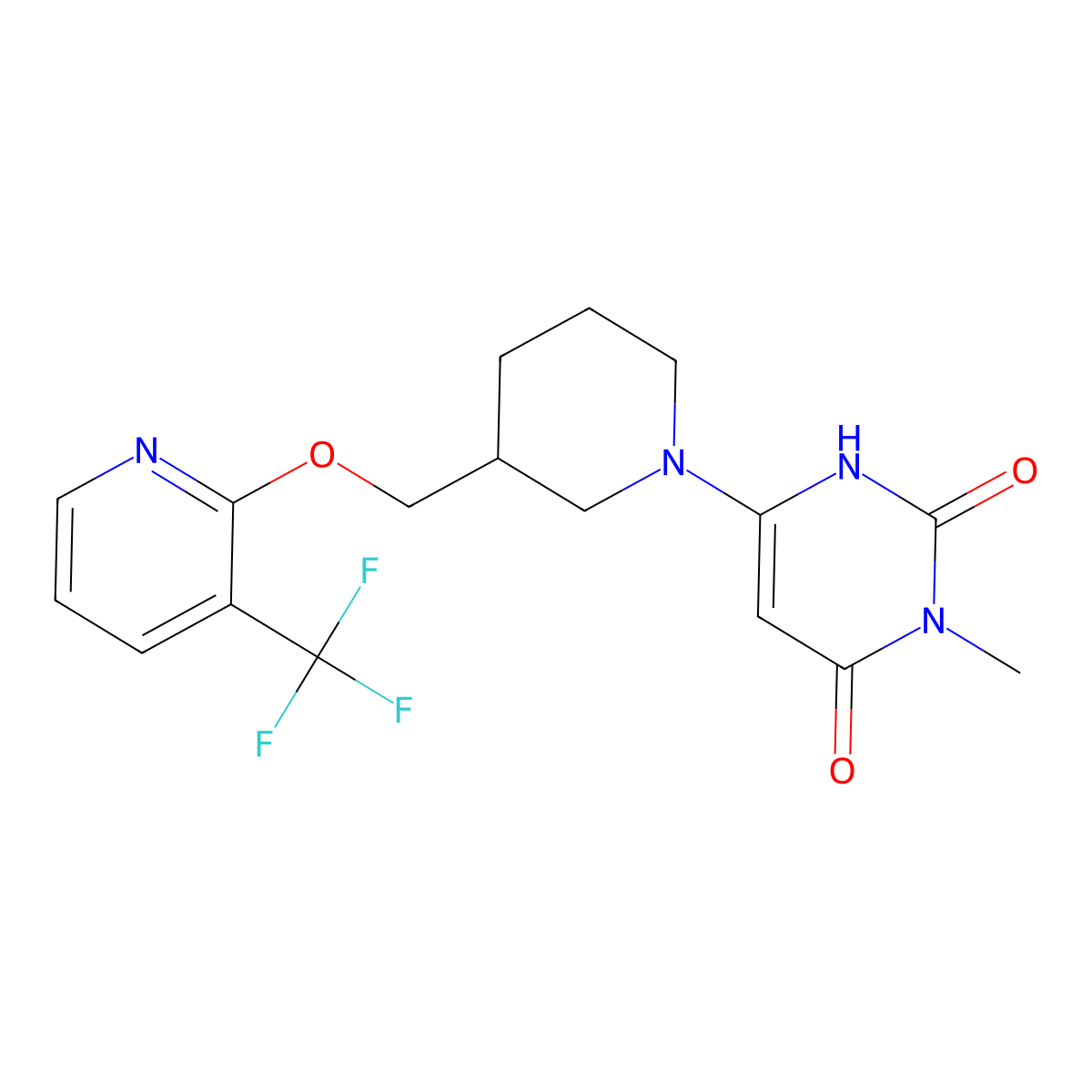 3-Methyl-6-[3-({[3-(trifluoromethyl)pyridin-2-yl]oxy}methyl)piperidin-1-yl]-1,2,3,4-tetrahydropyrimidine-2,4-dione molecular structure, CAS 2379971-63-6