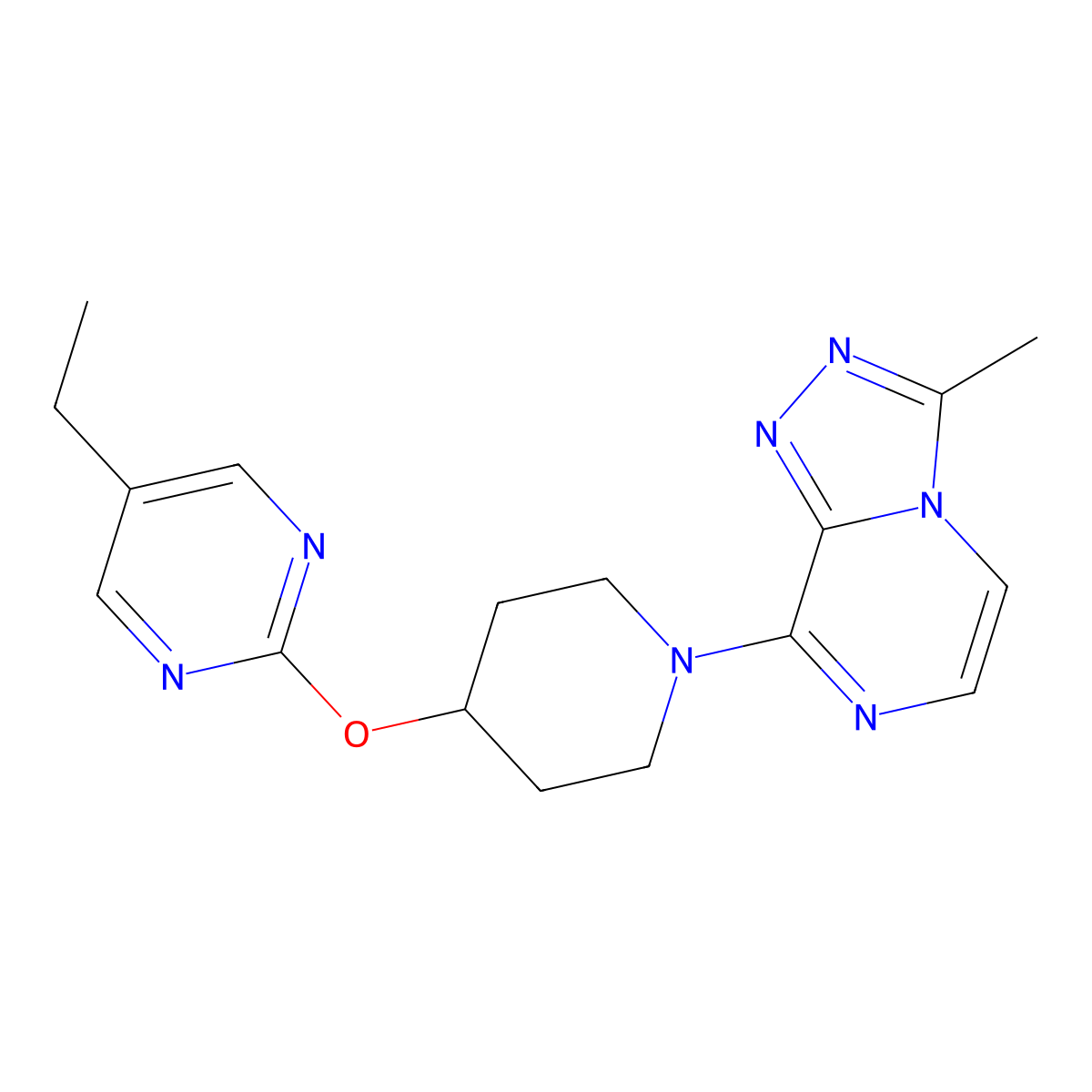 5-Ethyl-2-[(1-{3-methyl-[1,2,4]triazolo[4,3-a]pyrazin-8-yl}piperidin-4-yl)oxy]pyrimidine molecular structure, CAS 2379971-67-0