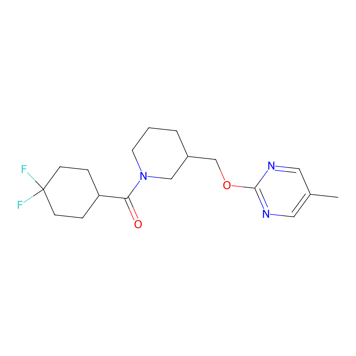 2-{[1-(4,4-Difluorocyclohexanecarbonyl)piperidin-3-yl]methoxy}-5-methylpyrimidine molecular structure, CAS 2379971-76-1